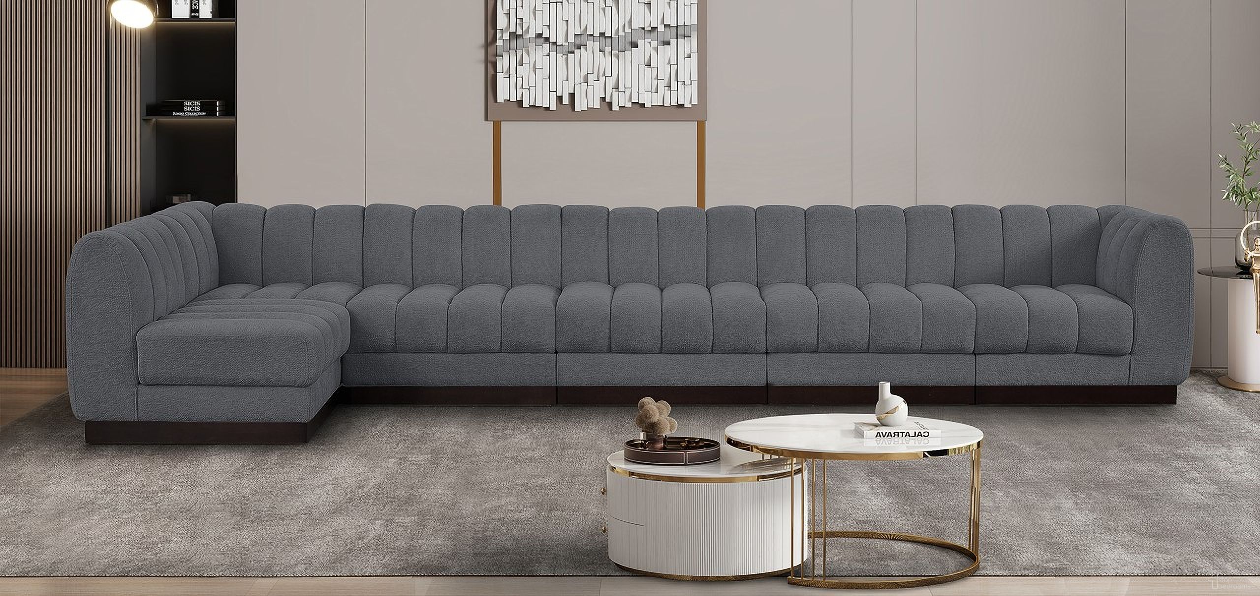 Quinn Chenille Fabric 6 Piece Modular Sectional In Grey