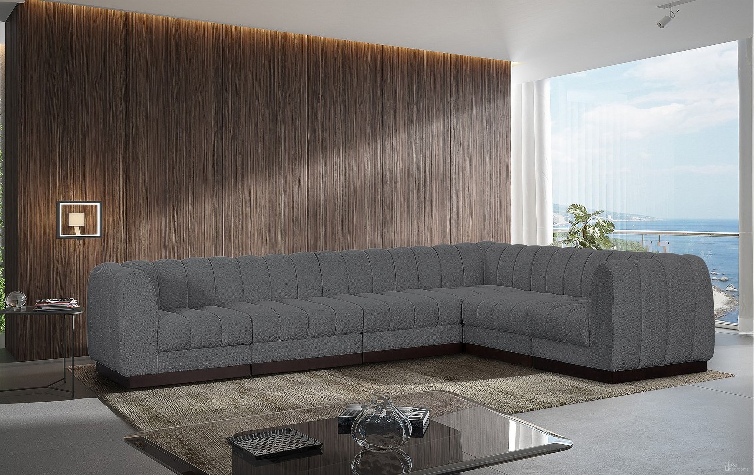 Quinn Chenille Fabric 6 Piece Modular Sectional In Grey