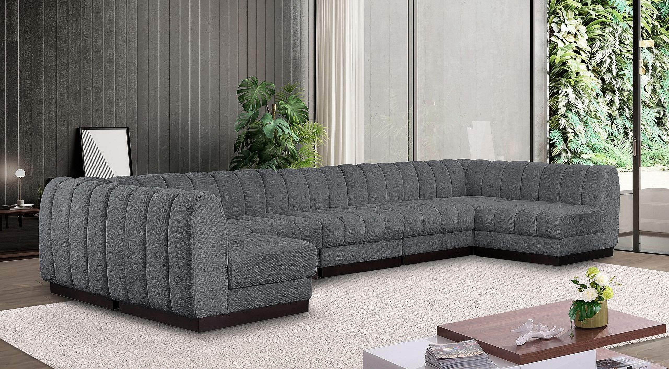 Quinn Chenille Fabric 7 Piece Modular Sectional In Grey