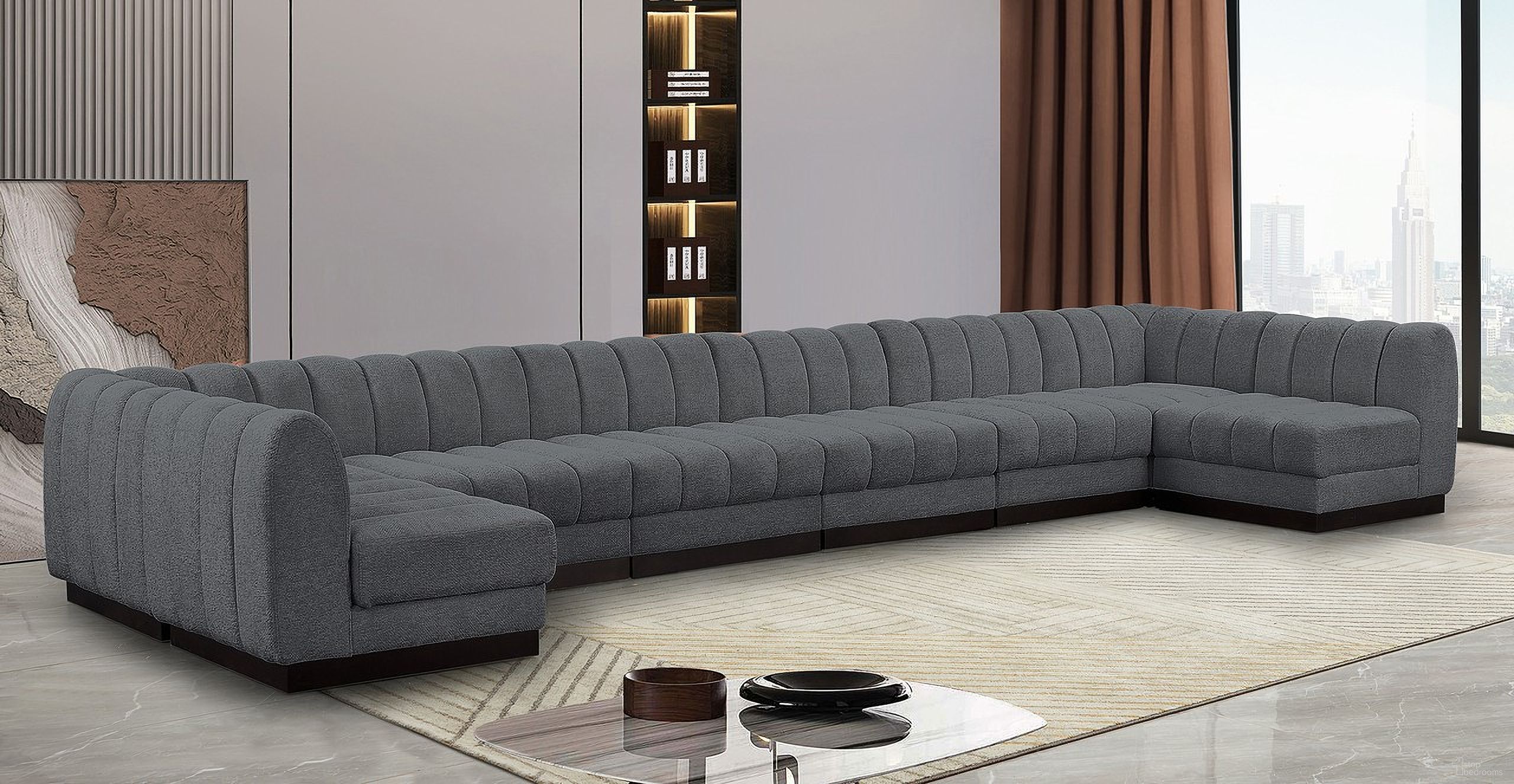 Quinn Chenille Fabric 8 Piece Modular Sectional In Grey