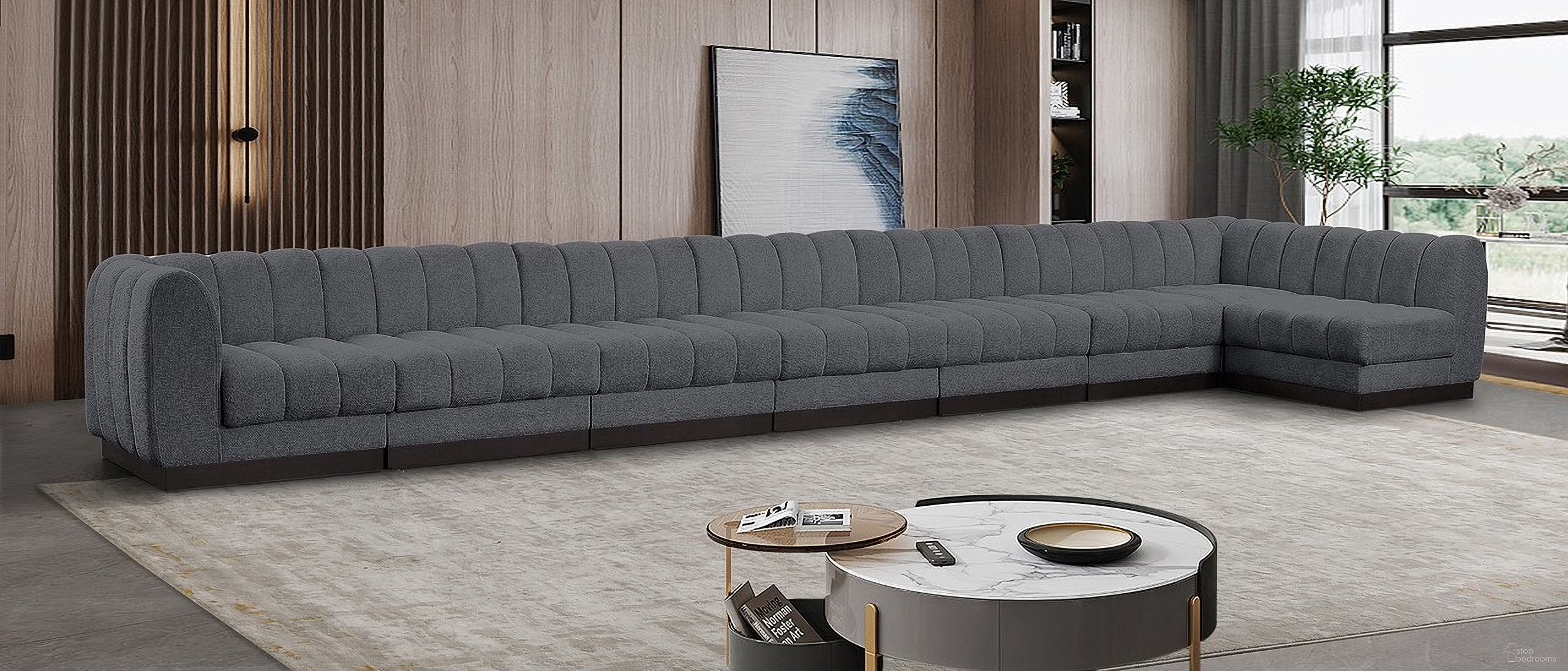 Quinn Chenille Fabric 8 Piece Modular Sectional In Grey