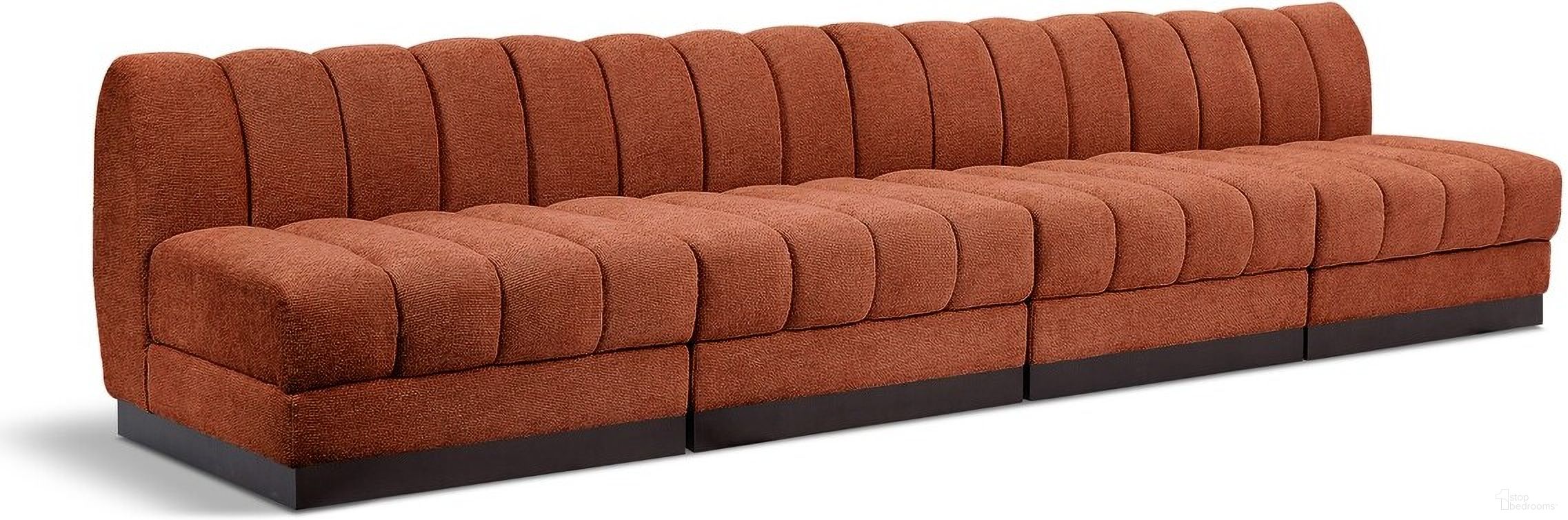 Quinn Chenille Fabric 4 Seater Modular Sofa In Cognac
