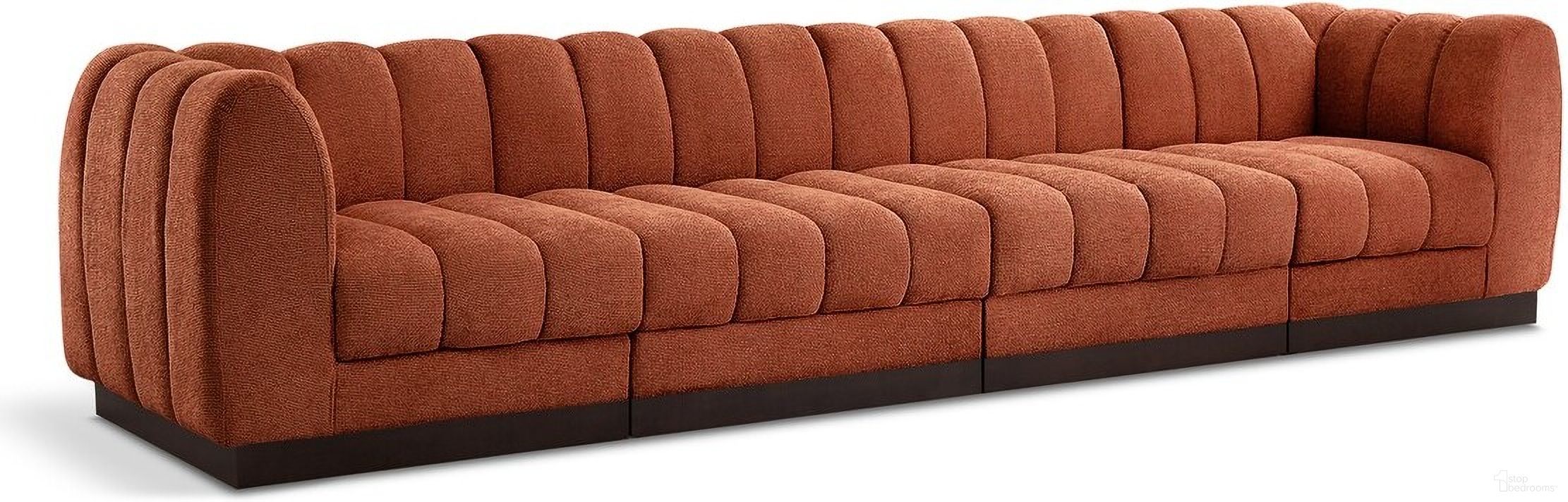 The appearance of Quinn Chenille Fabric 4 Seater Modular Sofa with Arm Support In Cognac designed by Meridian in the modern / contemporary interior design. This cognac piece of furniture  was selected by 1StopBedrooms from Quinn Collection to add a touch of cosiness and style into your home. Sku: 124Cognac-Armless;124Cognac-Armless;124Cognac-Corner;124Cognac-Corner. Material: Rubberwood.