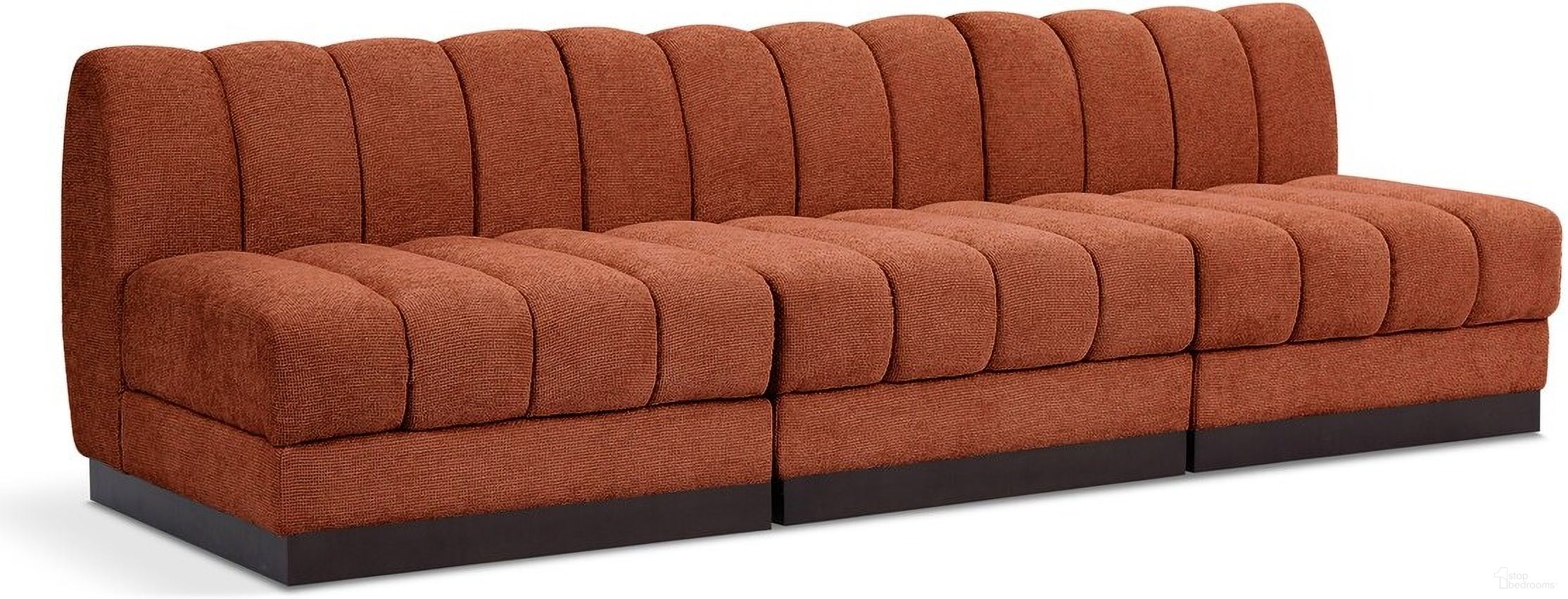 The appearance of Quinn Chenille Fabric 3 Seater Modular Sofa In Cognac designed by Meridian in the modern / contemporary interior design. This cognac piece of furniture was selected by 1StopBedrooms from Quinn Collection to add a touch of cosiness and style into your home. Sku: 124Cognac-Armless;124Cognac-Armless;124Cognac-Armless. Material: Rubberwood.