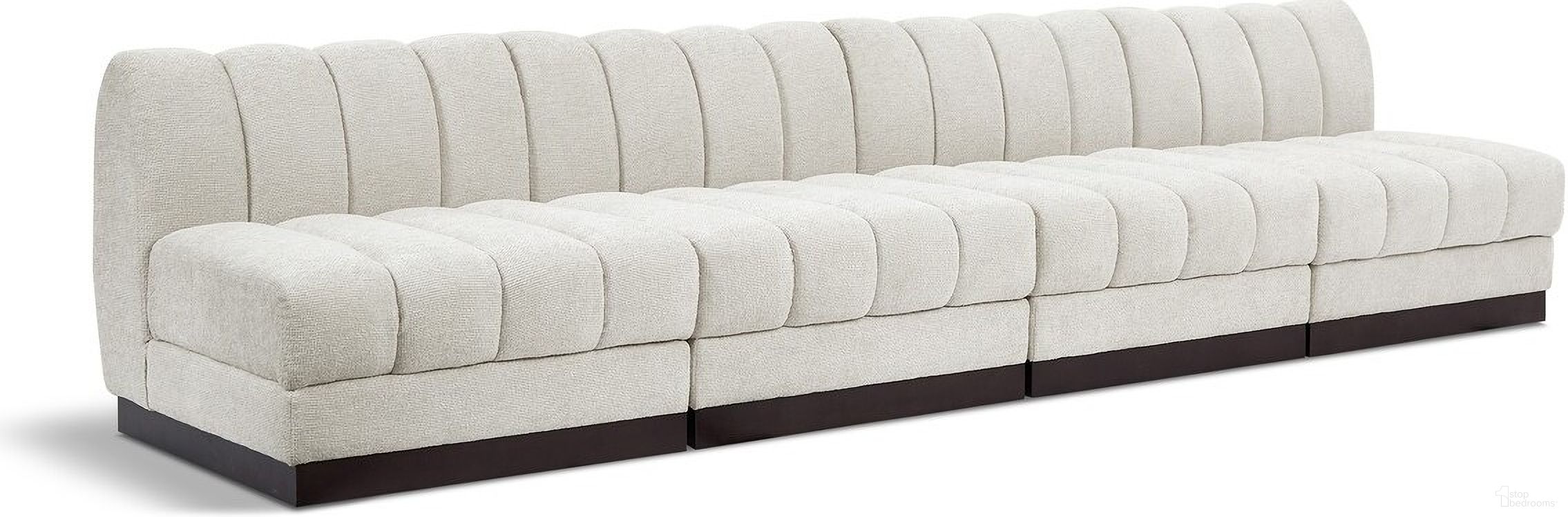 The appearance of Quinn Chenille Fabric 4 Seater Modular Sofa In Cream designed by Meridian in the modern / contemporary interior design. This cream piece of furniture  was selected by 1StopBedrooms from Quinn Collection to add a touch of cosiness and style into your home. Sku: 124Cream-Armless;124Cream-Armless;124Cream-Armless;124Cream-Armless. Material: Rubberwood.