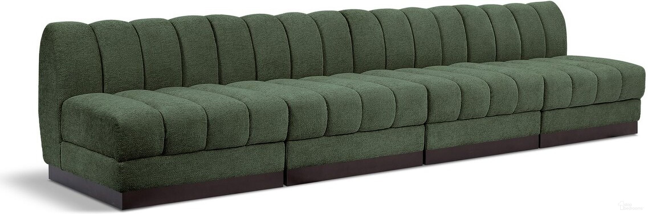 The appearance of Quinn Chenille Fabric 4 Seater Modular Sofa In Green designed by Meridian in the modern / contemporary interior design. This green piece of furniture was selected by 1StopBedrooms from Quinn Collection to add a touch of cosiness and style into your home. Sku: 124Green-Armless;124Green-Armless;124Green-Armless;124Green-Armless. Material: Rubberwood.
