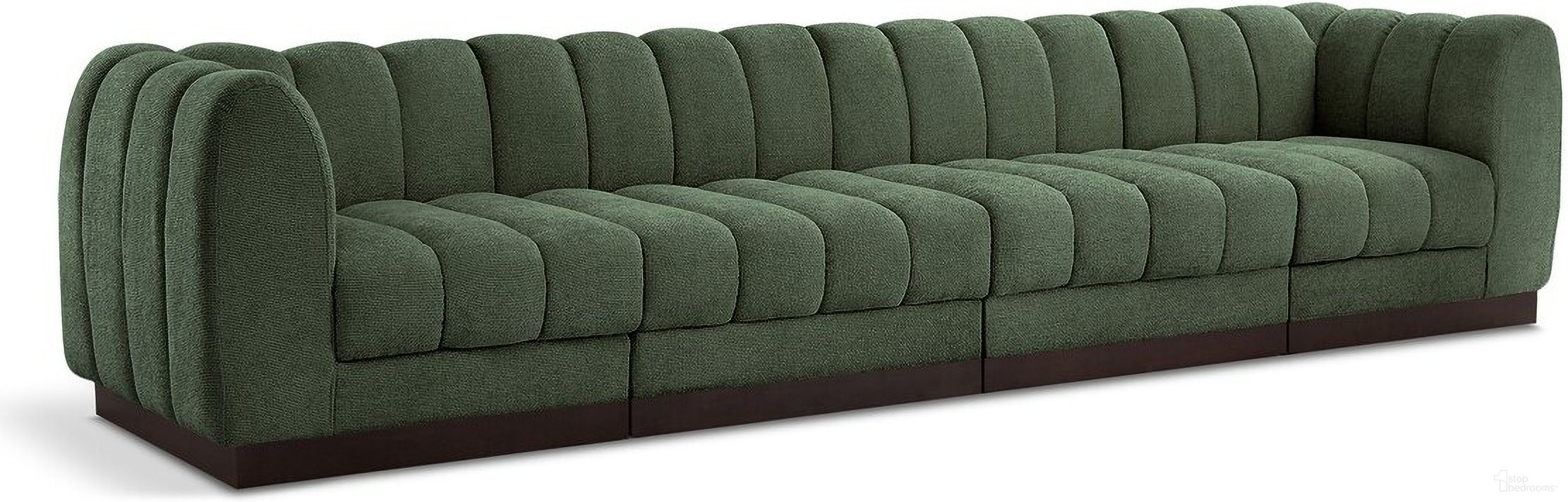 The appearance of Quinn Chenille Fabric 4 Seater Modular Sofa with Arm Support In Green designed by Meridian in the modern / contemporary interior design. This green piece of furniture  was selected by 1StopBedrooms from Quinn Collection to add a touch of cosiness and style into your home. Sku: 124Green-Armless;124Green-Armless;124Green-Corner;124Green-Corner. Material: Rubberwood.