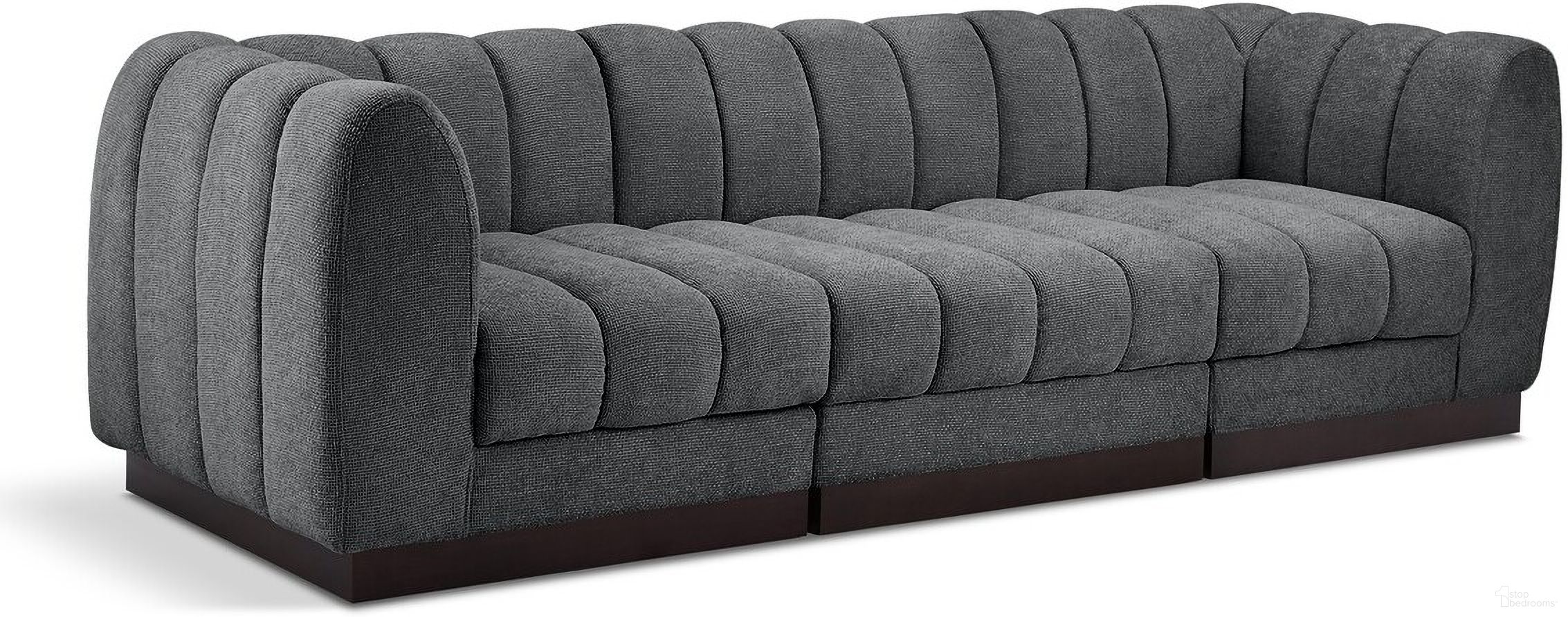 Quinn Chenille Fabric 3 Seater Modular Sofa with Arm Support In Grey