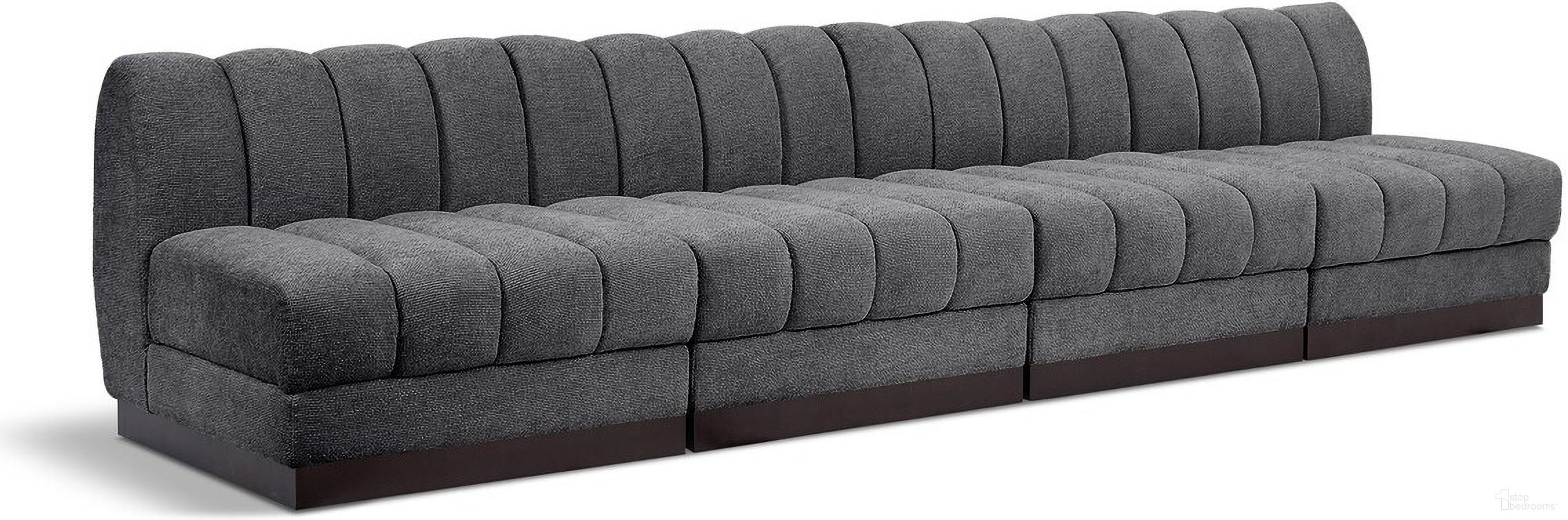Quinn Chenille Fabric 4 Seater Modular Sofa In Grey