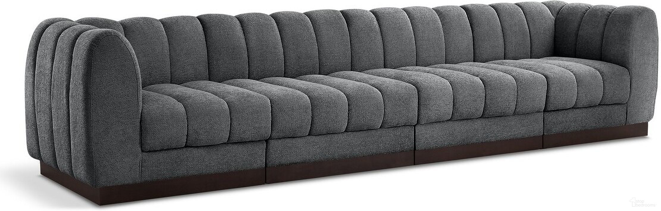 Quinn Chenille Fabric 4 Seater Modular Sofa with Arm Support In Grey