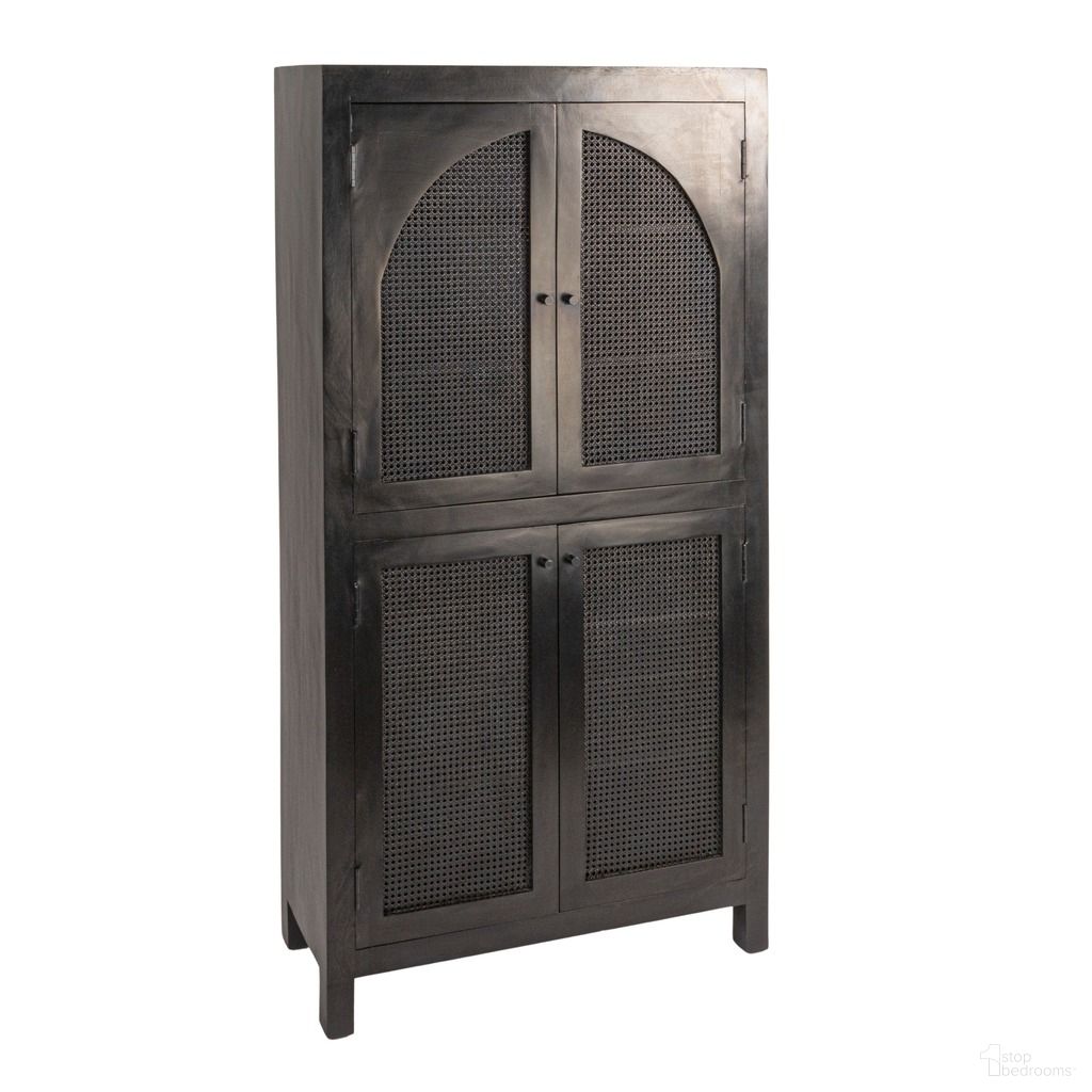 The appearance of Quinn Mango Wood and Cane Arched Door Curio Cabinet In Black designed by Rowena Interiors in the modern / contemporary interior design. This black piece of furniture was selected by 1StopBedrooms from Quinn Collection to add a touch of cosiness and style into your home. Sku: EC1823. Material: Mango Wood.
