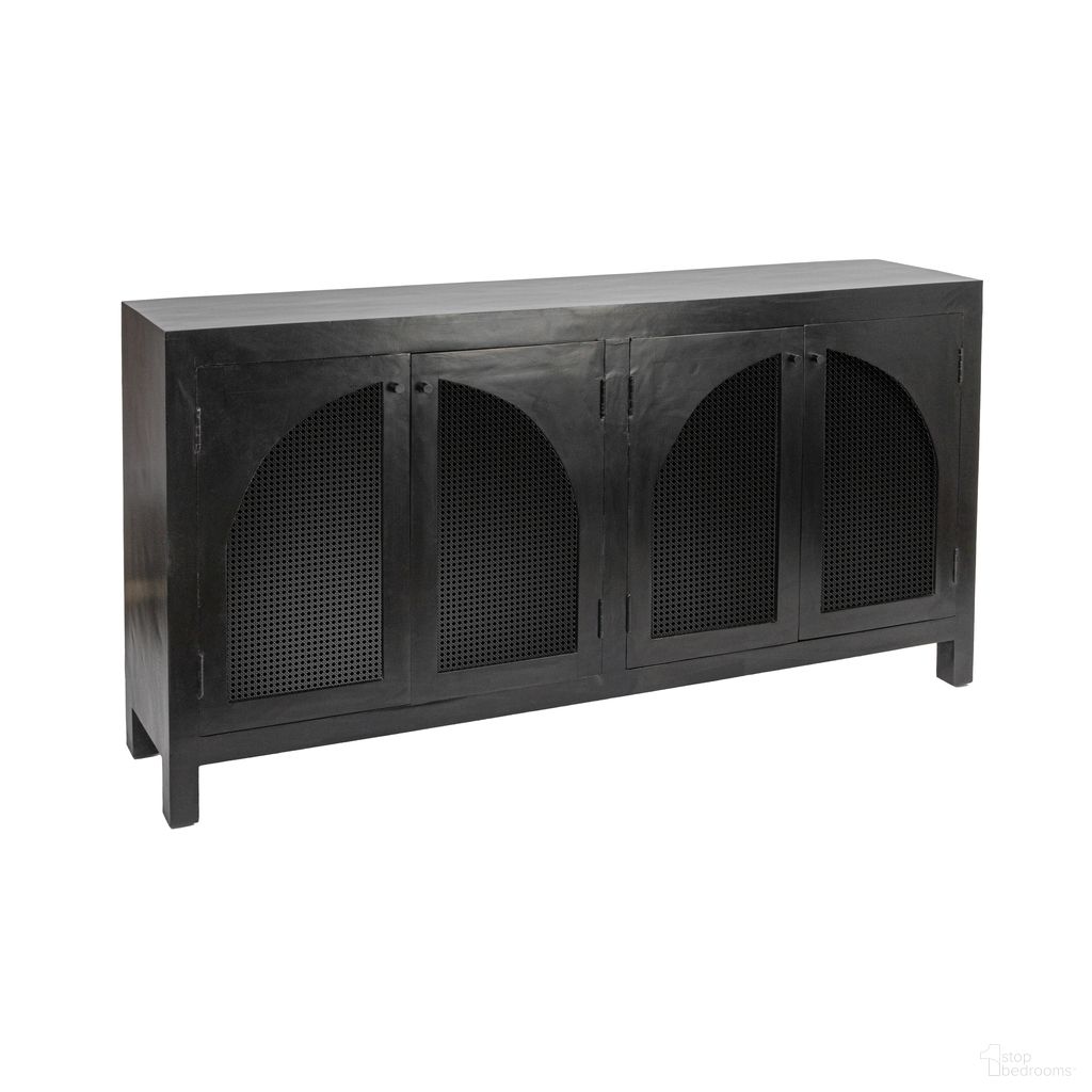 The appearance of Quinn Mango Wood and Cane Arched Door Sideboard Cabinet In Black designed by Rowena Interiors in the modern / contemporary interior design. This black piece of furniture was selected by 1StopBedrooms from Quinn Collection to add a touch of cosiness and style into your home. Sku: EC1824. Material: Mango Wood.