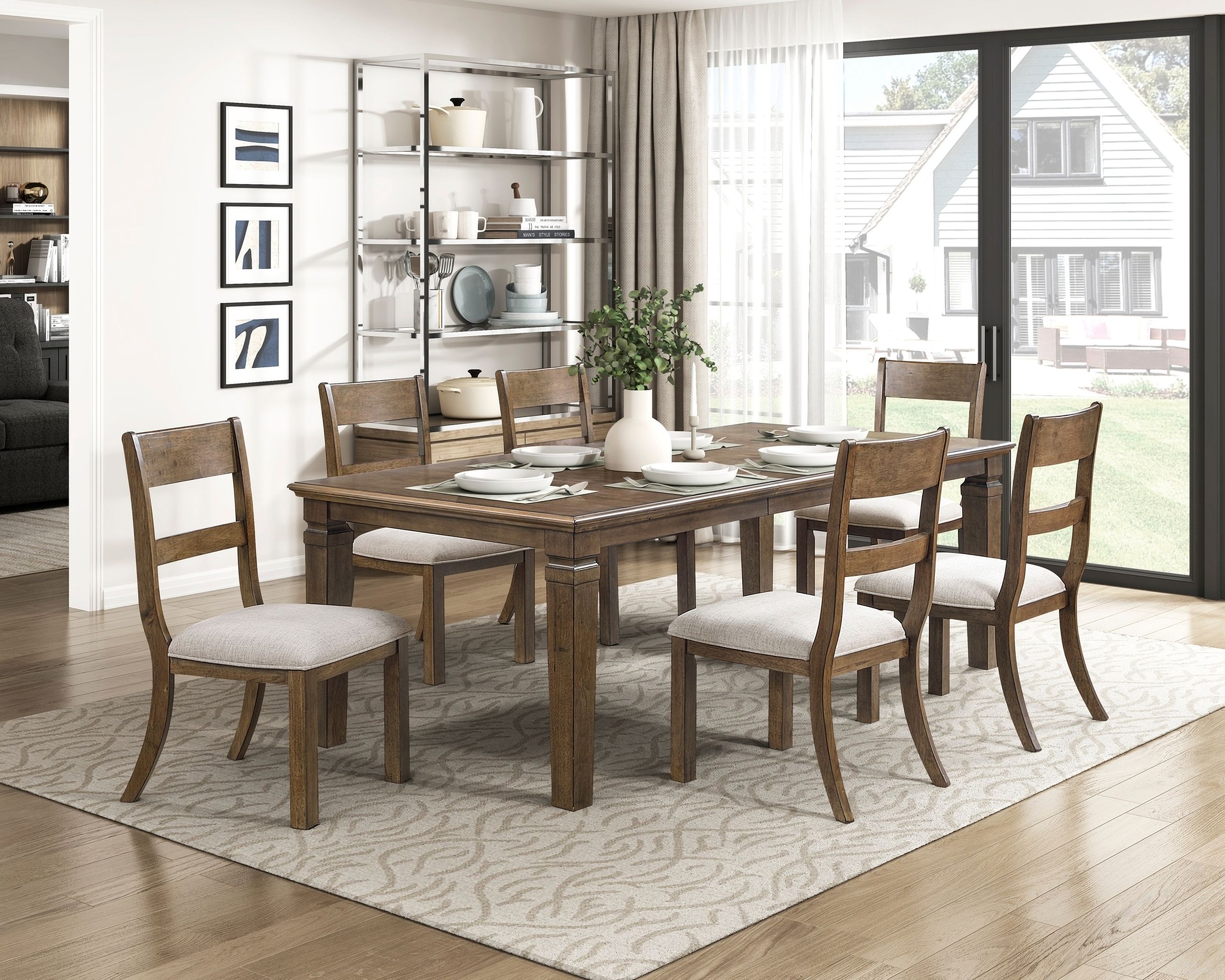 The appearance of Quinn Rectangular Dining Set In Brown and Gray designed by Homelegance in the traditional interior design. This brown piece of furniture was selected by 1StopBedrooms from Quinn Collection to add a touch of cosiness and style into your home. Sku: 6020-84;6020S. Material: Wood. Table Top Shape: Rectangular. Size: 42" x 66".