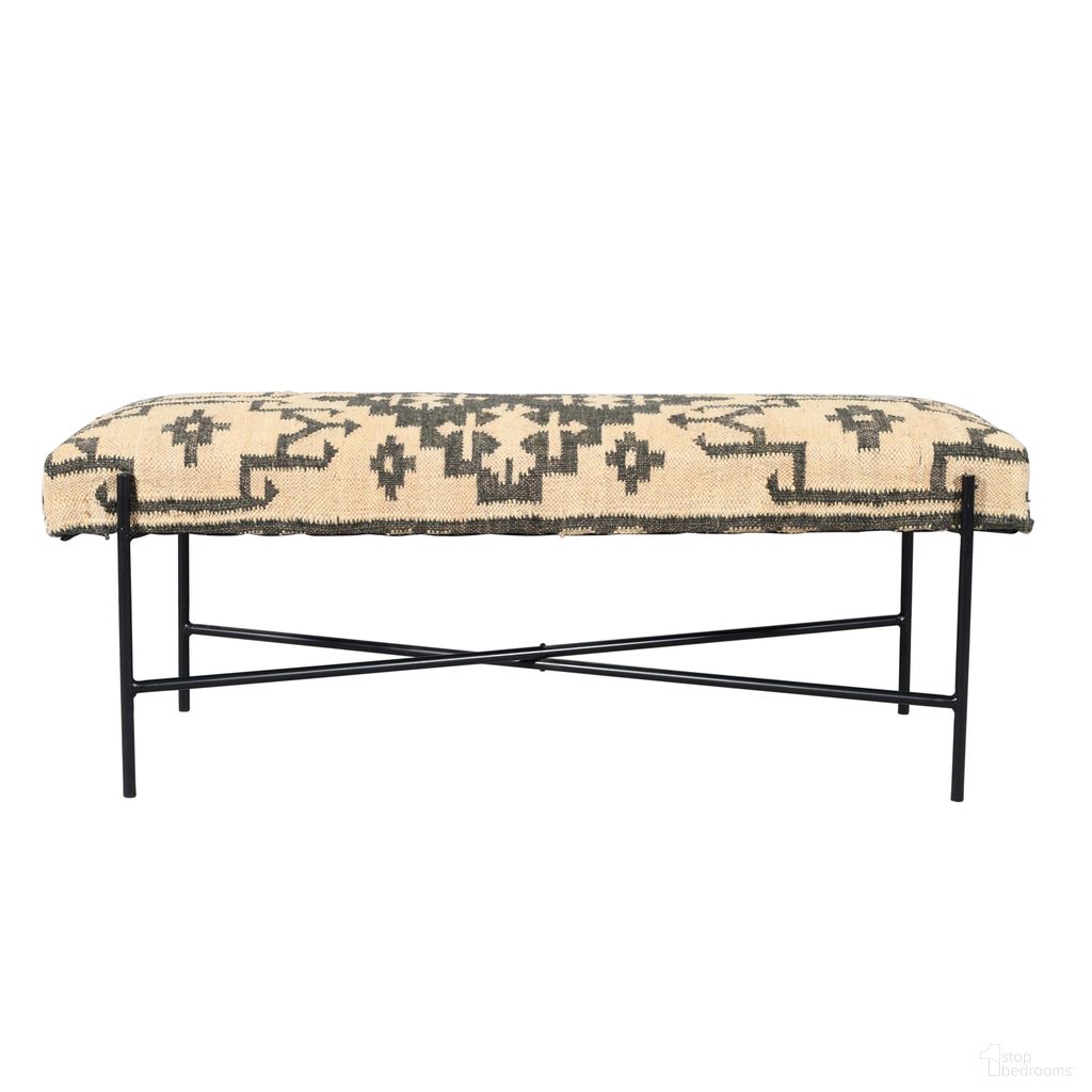 Quorra Metal/Jute Indoor Bench In Black and Cream