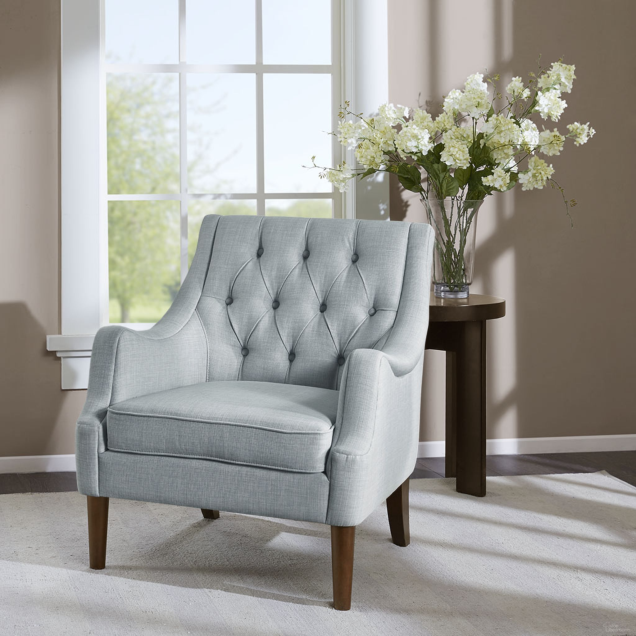 Qwen Button Tufted Accent Chair In Dusty Blue