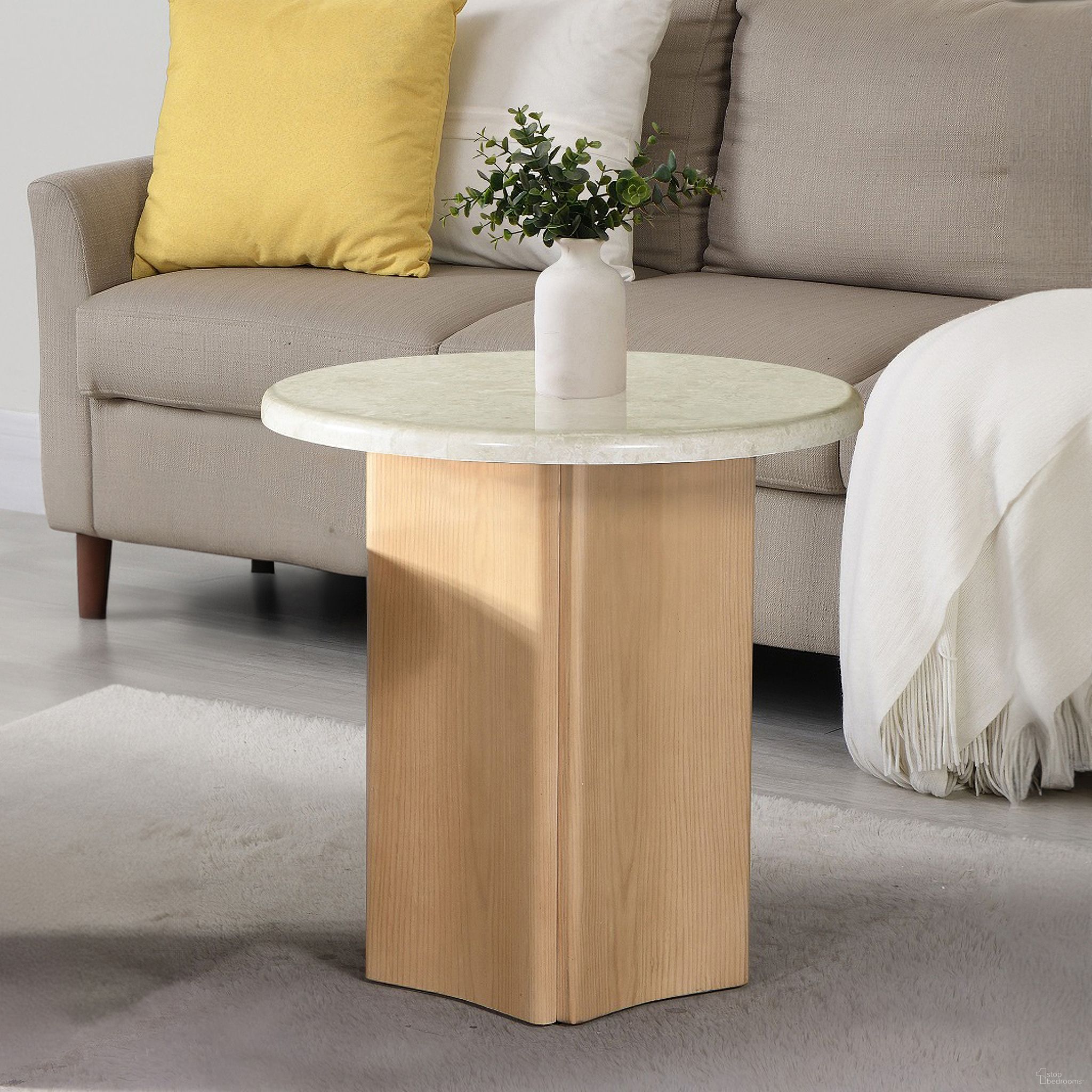 The appearance of Qwin End Table with Marble Top In Natural designed by ACME in the modern / contemporary interior design. This natural piece of furniture  was selected by 1StopBedrooms from Qwin Collection to add a touch of cosiness and style into your home. Sku: LV03006-1;LV03006-2. Material: MDF.