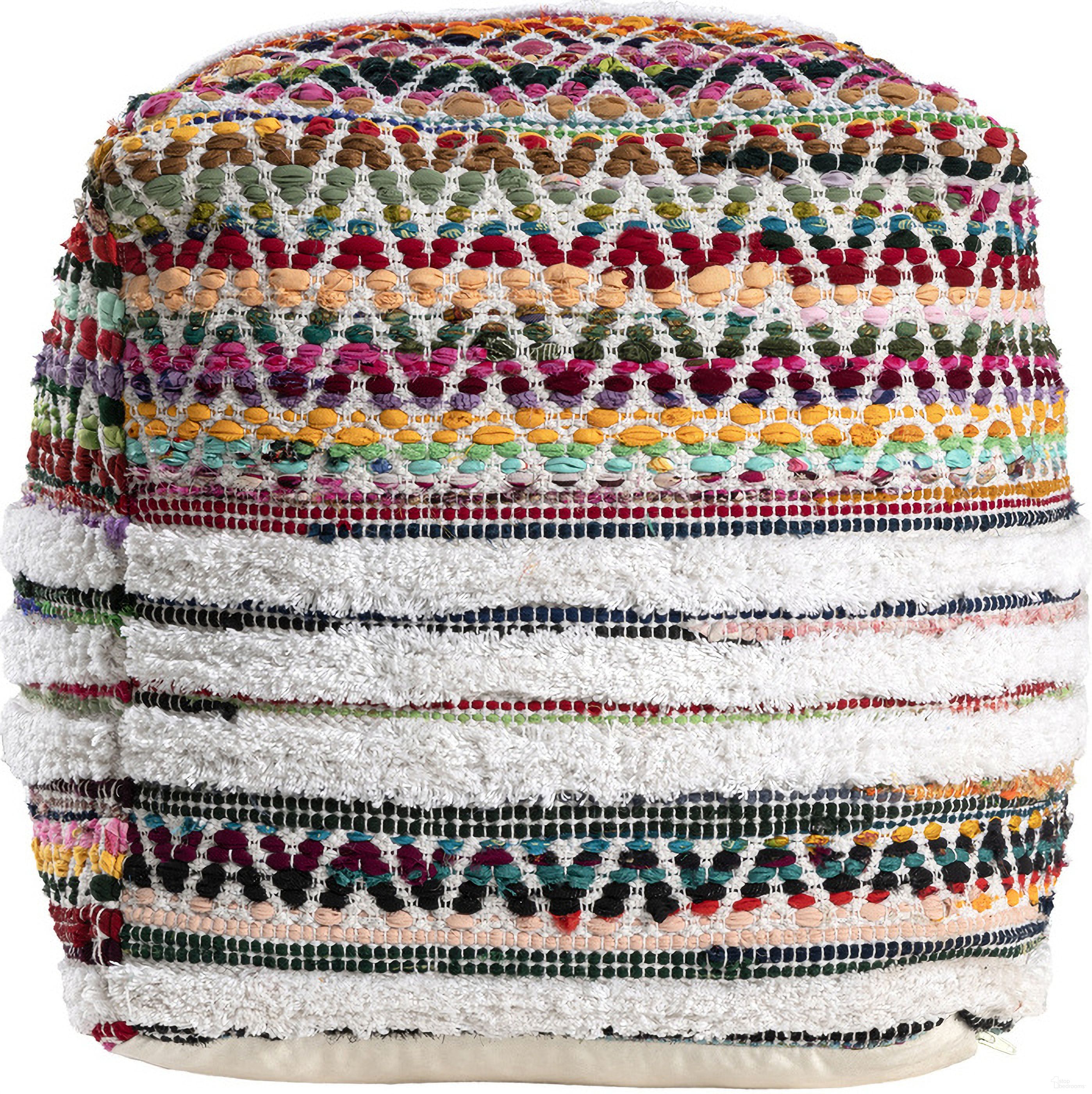 The appearance of Qyver Chevron Handmade Cotton/Polyester Square Ottoman Pouf In White and Multi designed by Rajani Home in the bohemian interior design. This white and multi piece of furniture  was selected by 1StopBedrooms from Bova Collection to add a touch of cosiness and style into your home. Sku: 5C107659G03048. Material: Cotton.