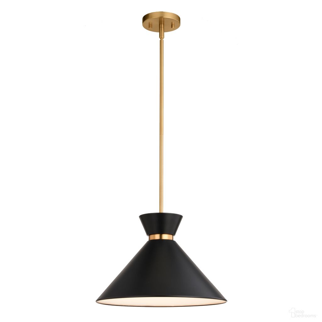 Racine 15 Inch 1 Light Pendant In Matte Black and Natural Brass