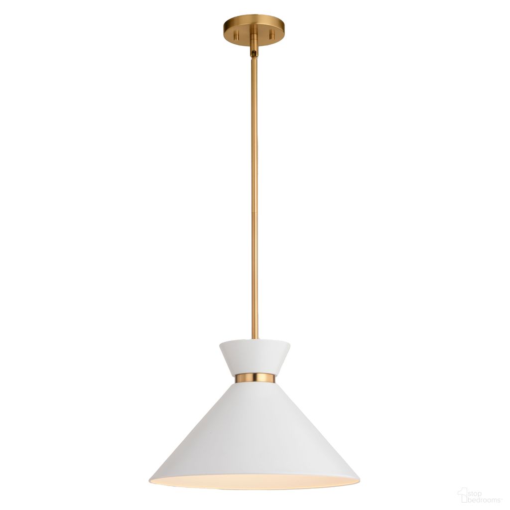 Racine 15 Inch 1 Light Pendant In Matte White and Natural Brass