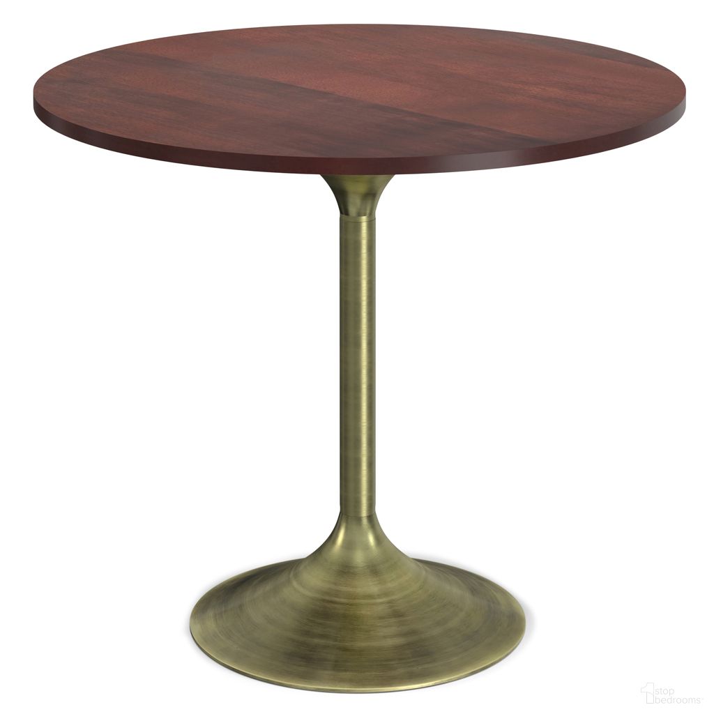 The appearance of Radford Round Dining Table In Walnut and Antique Brass designed by Simpli Home in the modern / contemporary interior design. This walnut and antique brass piece of furniture  was selected by 1StopBedrooms from Radford Collection to add a touch of cosiness and style into your home. Sku: AXCRAD-DT-WAL. Table Base Style: Pedestal. Table Top Shape: Round. Size: 36". Material: Mango Wood.
