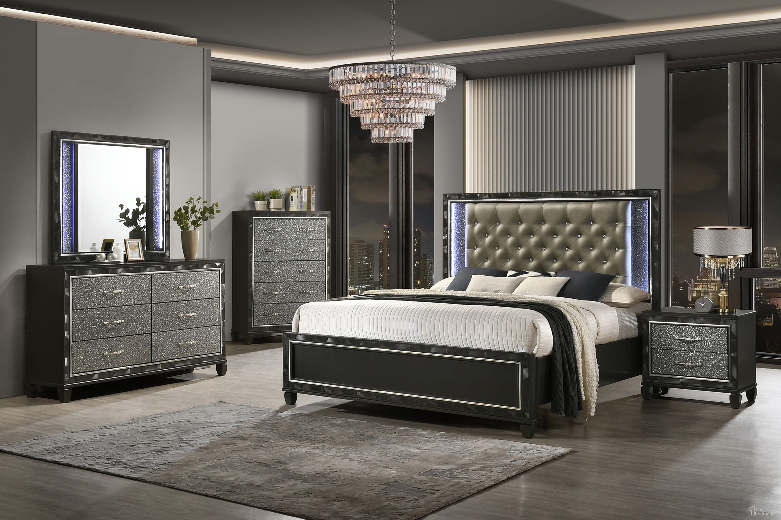 The appearance of Radiance Bedroom Set In Black designed by New Classic in the glam interior design. This black piece of furniture was selected by 1StopBedrooms from Radiance Collection to add a touch of cosiness and style into your home. Sku: B976K-310;B976K-320;B976K-330;B976K-040. Material: Wood. Bed Size: Queen.