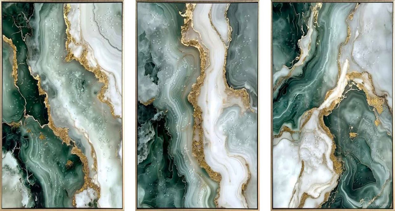 Radiant Jade Veining - 32" x 24" - Hand-Embellished Canvas with Rocks and Foil In Gray/White/Gold
