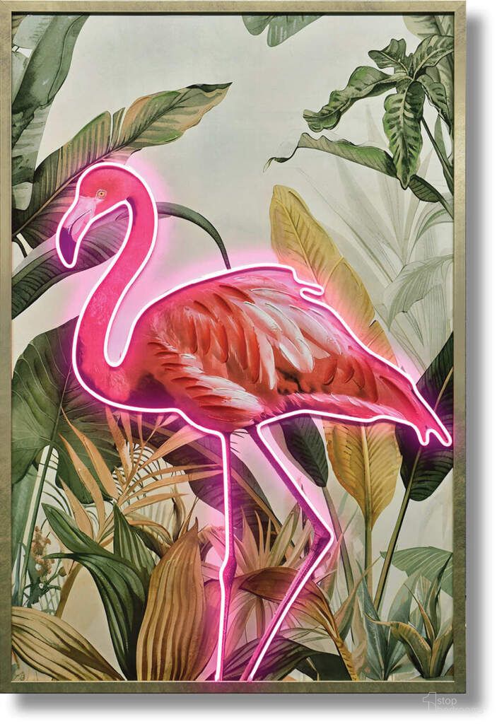 Radiant Neon Flamingo Tropical Artwork Canvas Neon Wall Art In Multi