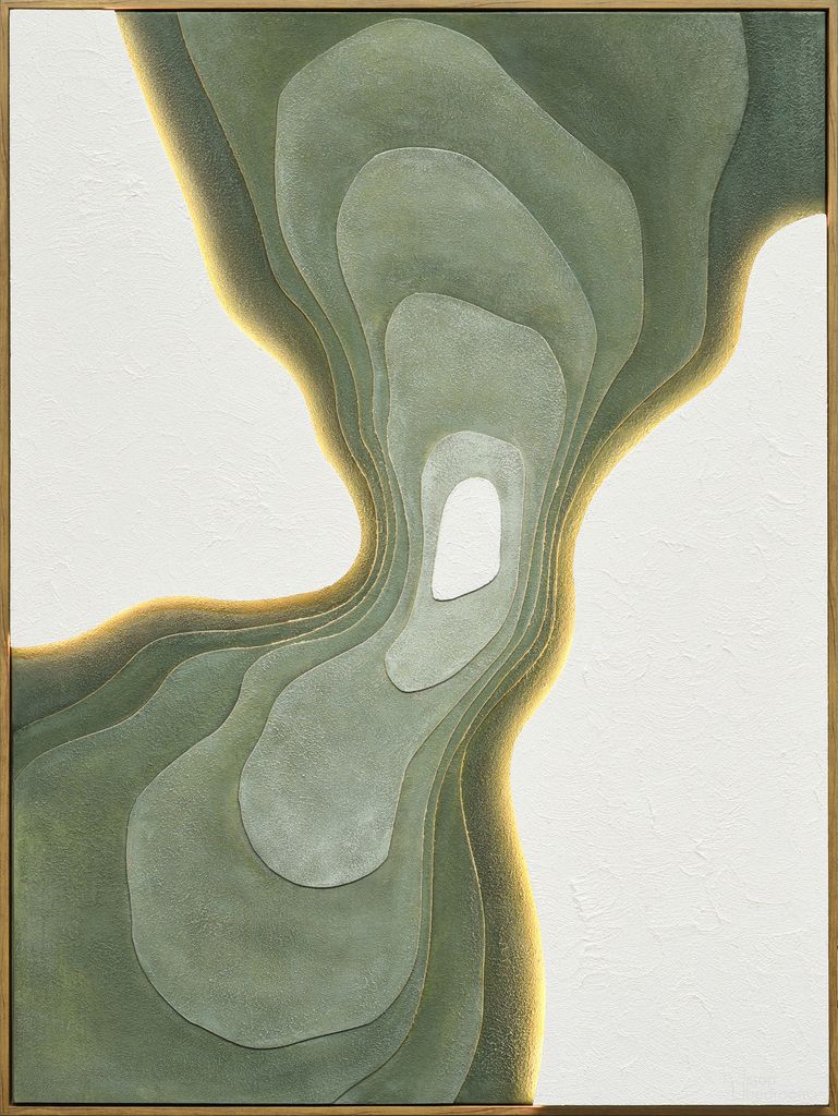 Radiant Verdant Passage - 47" x 35" - Hand-Painted LED Canvas In Sage Green and Ivory