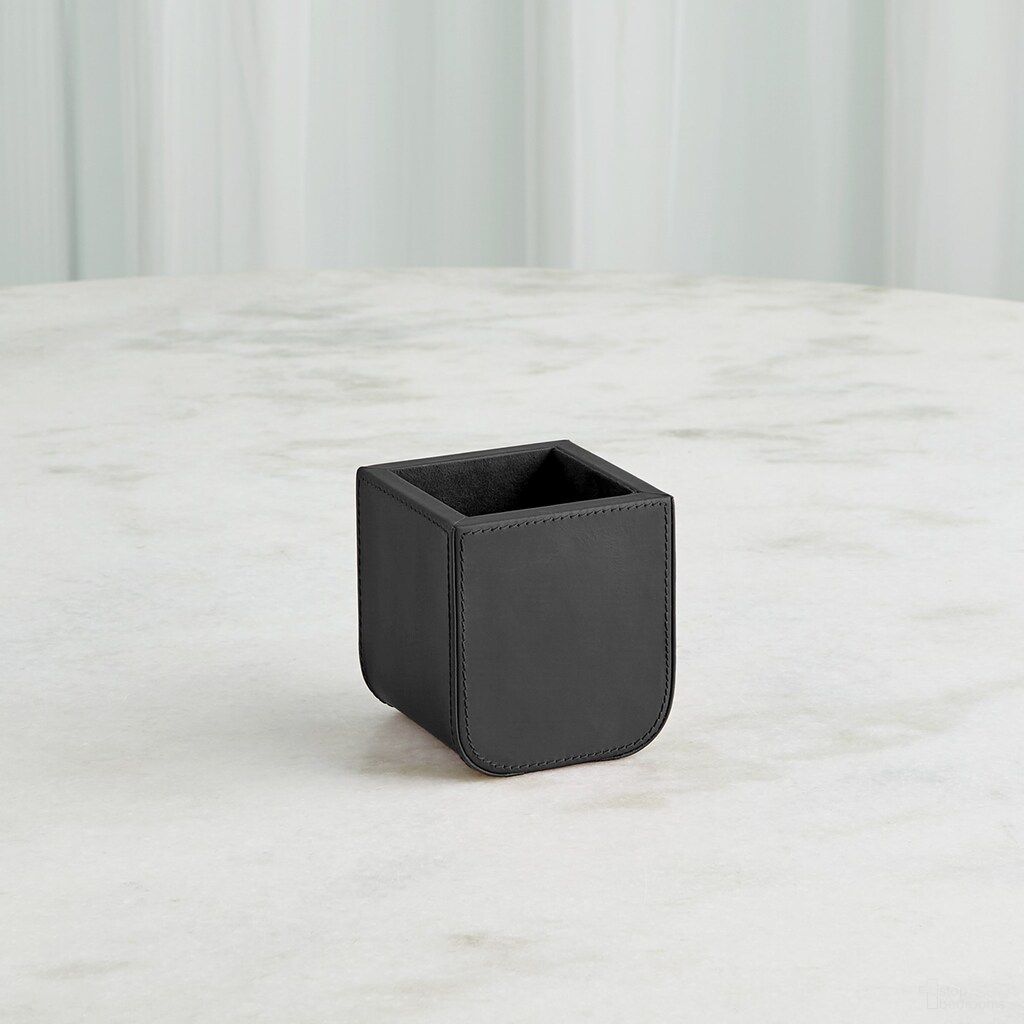 Radius Edge Leather Pencil Cup In Black