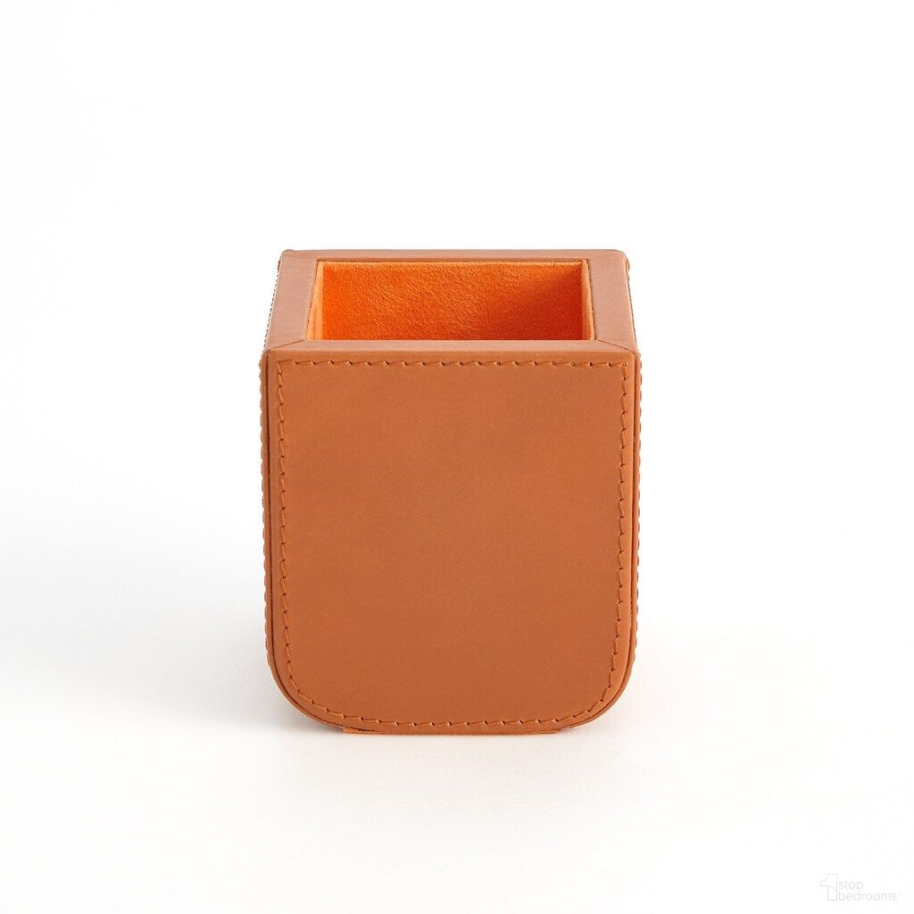 The appearance of Radius Edge Leather Pencil Cup In Orange designed by Global Views in the modern / contemporary interior design. This orange piece of furniture  was selected by 1StopBedrooms from Radius Collection to add a touch of cosiness and style into your home. Sku: 993745. Material: Leather.