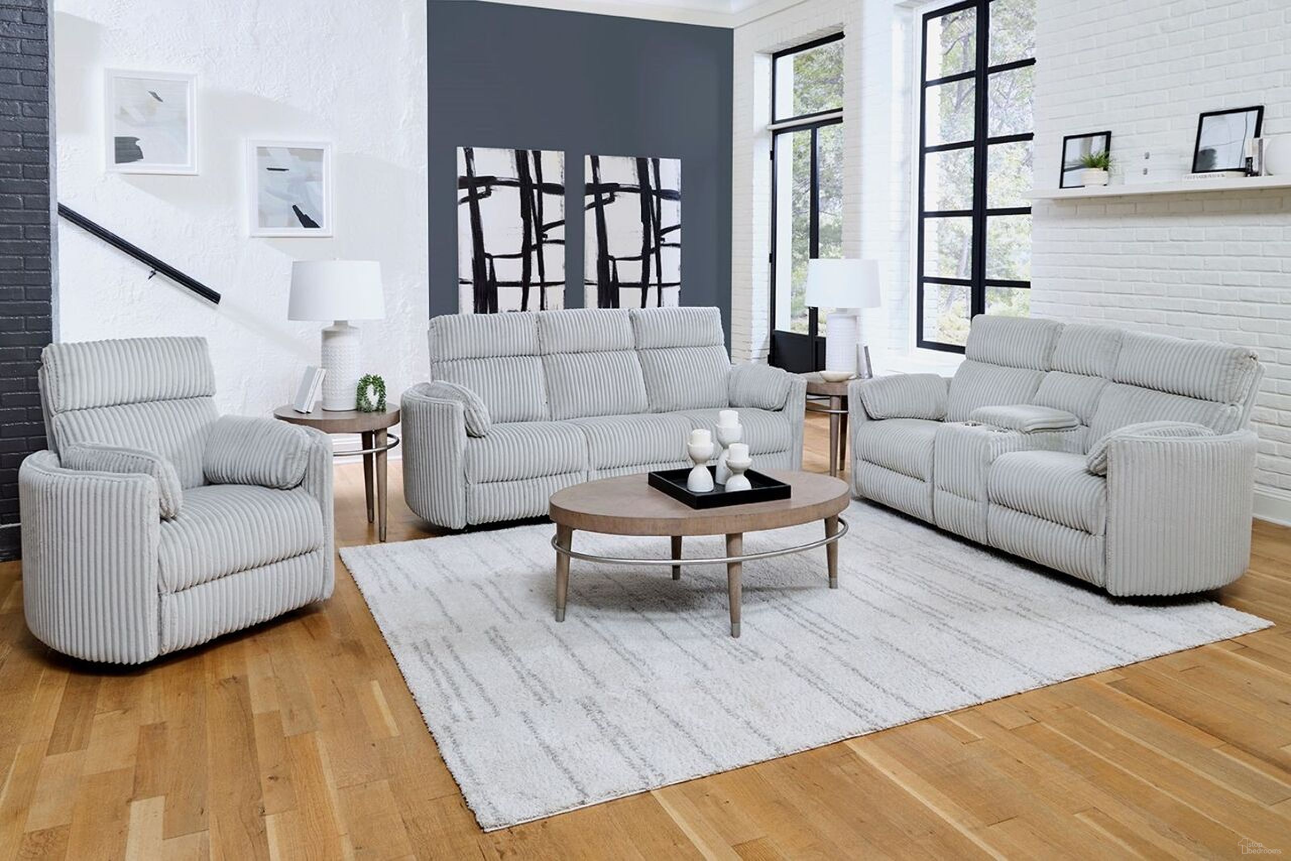 The appearance of Radius Mega Grey Power Reclining Living Room Set designed by Parker House in the modern / contemporary interior design. This gray piece of furniture  was selected by 1StopBedrooms from Radius Collection to add a touch of cosiness and style into your home. Sku: MRAD#832P-MGGR;MRAD#822CPG-MGGR. Material: Polyester.