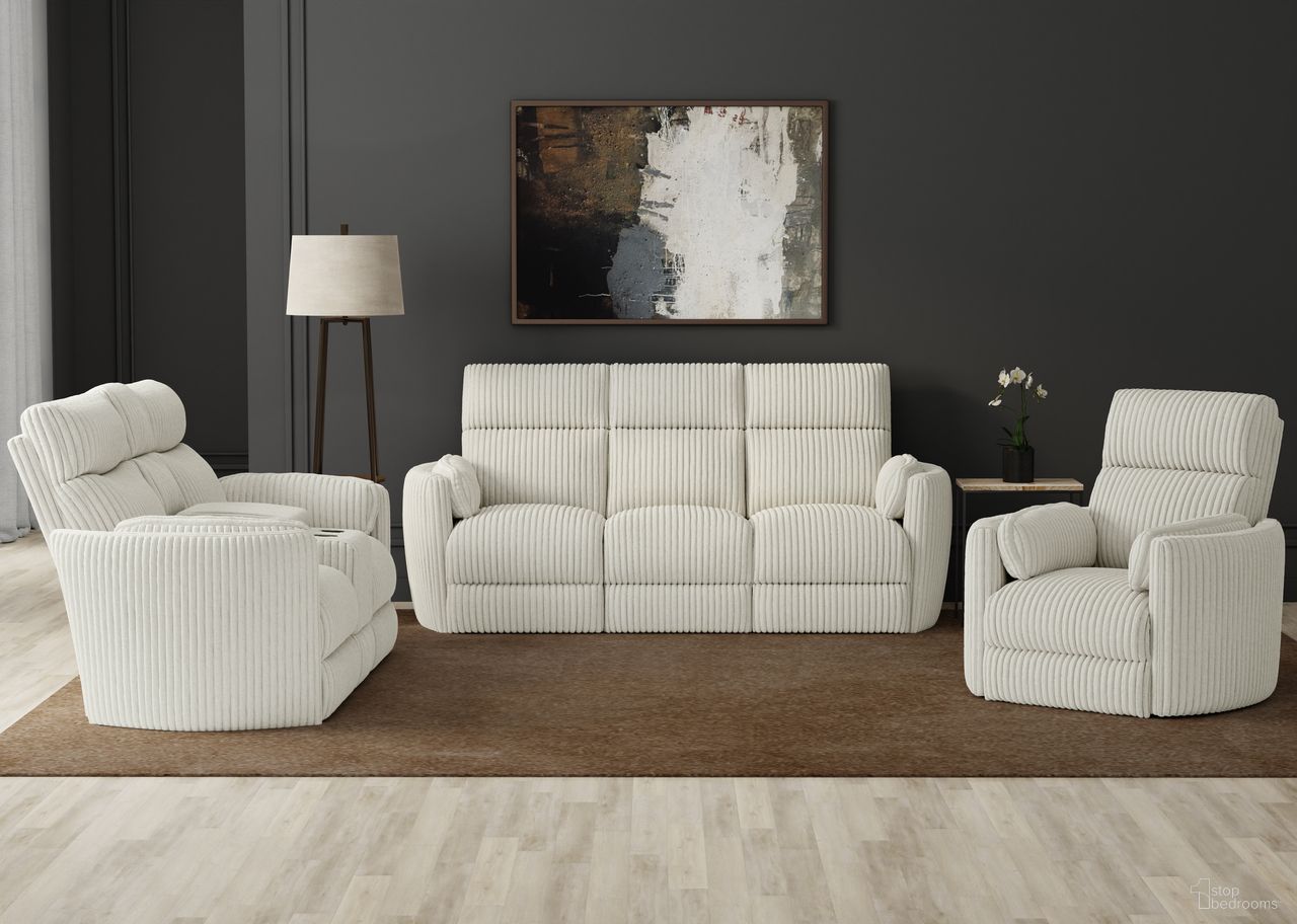 The appearance of Radius Mega Ivory Power Reclining Living Room Set designed by Parker House in the modern / contemporary interior design. This cream piece of furniture was selected by 1StopBedrooms from Radius Collection to add a touch of cosiness and style into your home. Sku: MRAD#832P-MGIV;MRAD#822CPG-MGIV. Material: Polyester.