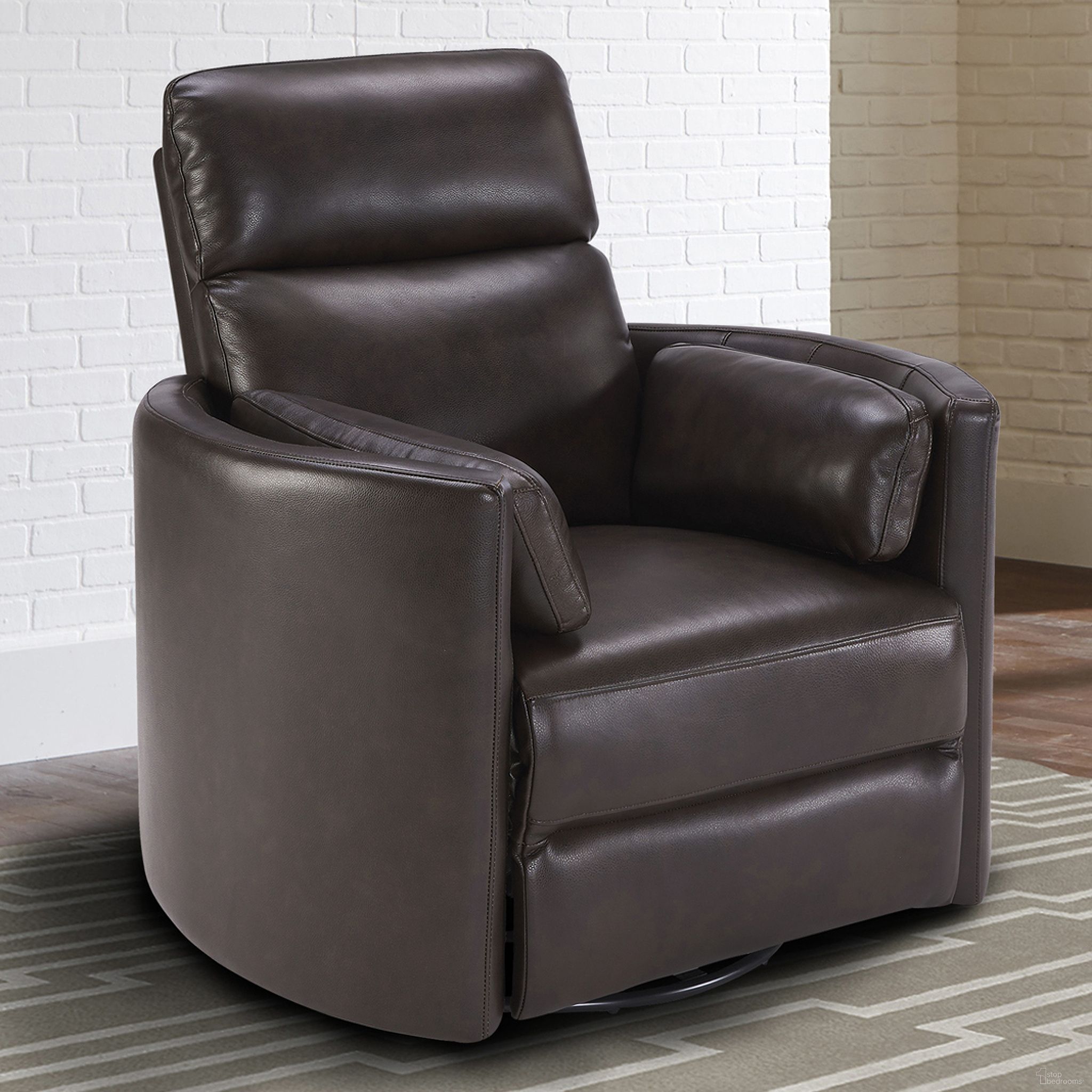 The appearance of Radius Powered By Freemotion Cordless Power Swivel Glider Recliner Set of 2 In Florence Brown designed by Parker House in the modern / contemporary interior design. This florence brown piece of furniture  was selected by 1StopBedrooms from Radius Collection to add a touch of cosiness and style into your home. Sku: MRAD#812GSP-P25-FBR;MRAD#812GSP-P25-FBR. Material: Leather.