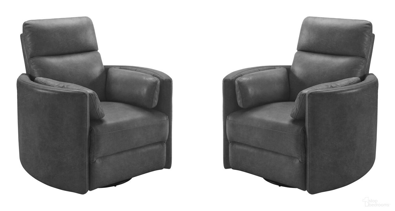 The appearance of Radius Swivel Power Glider Recliner Set of 2 In Vintage Slate designed by Parker House in the modern / contemporary interior design. This vintage slate piece of furniture was selected by 1StopBedrooms from Radius Collection to add a touch of cosiness and style into your home. Sku: MRAD#812GSP-VGSL;MRAD#812GSP-VGSL. Material: Top Grain Leather.