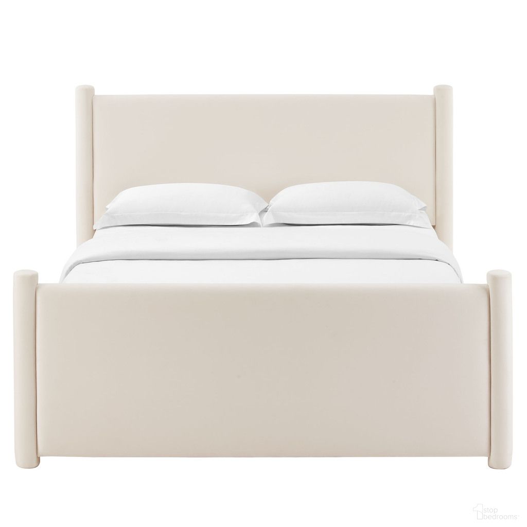 Rael Performance Velvet Full Platform Bed In Alabaster