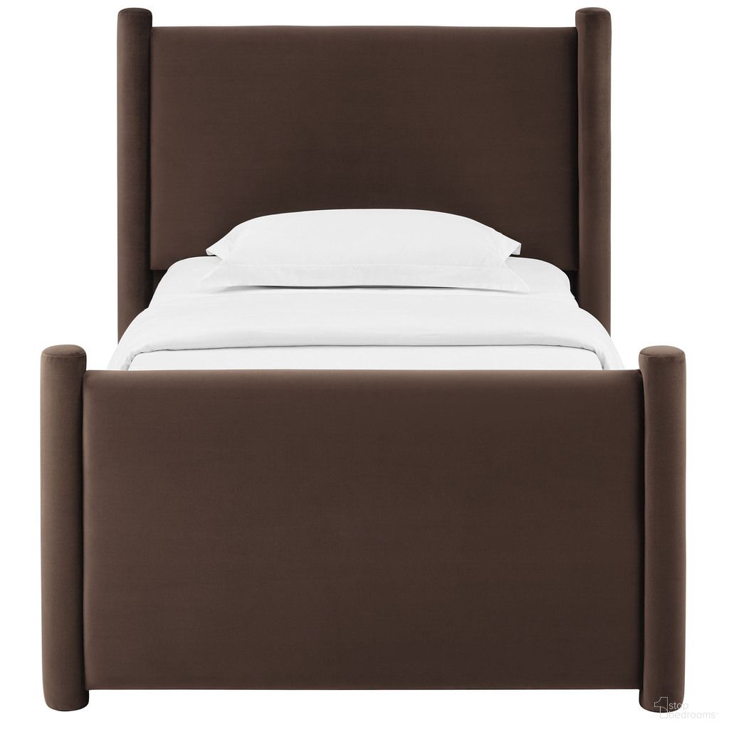 Rael Performance Velvet Twin Platform Bed In Chocolate Brown