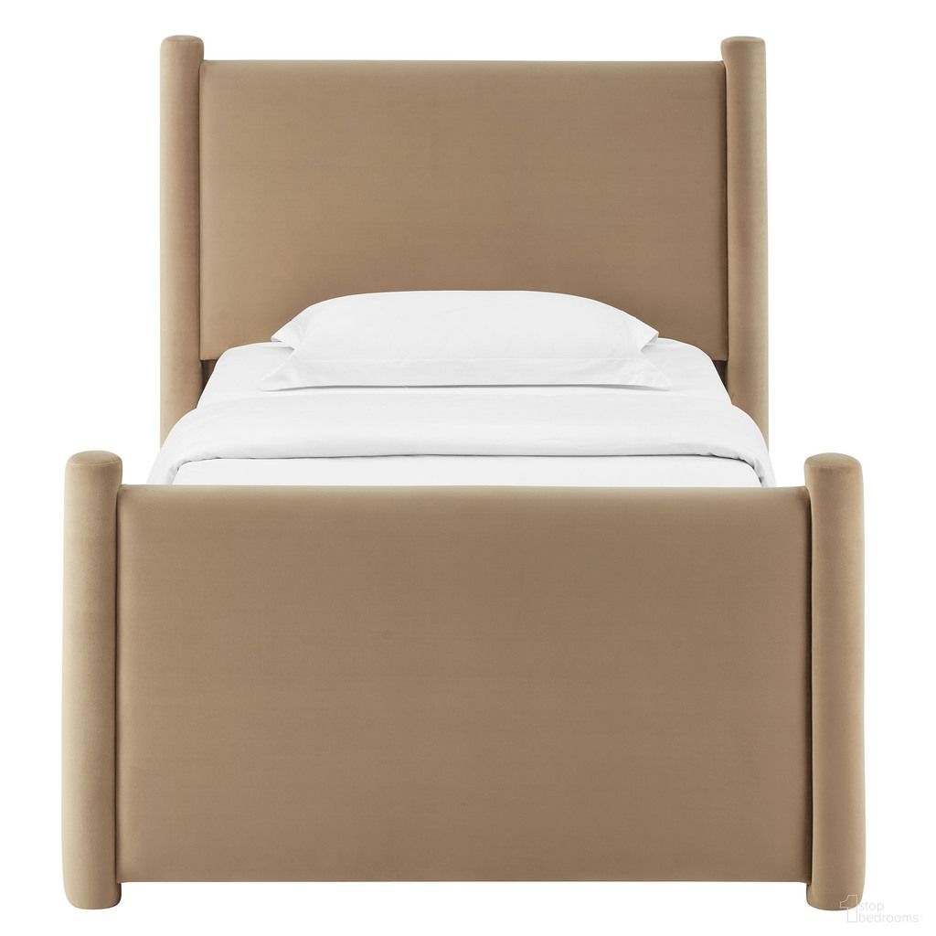 Rael Performance Velvet Twin Platform Bed In Taupe