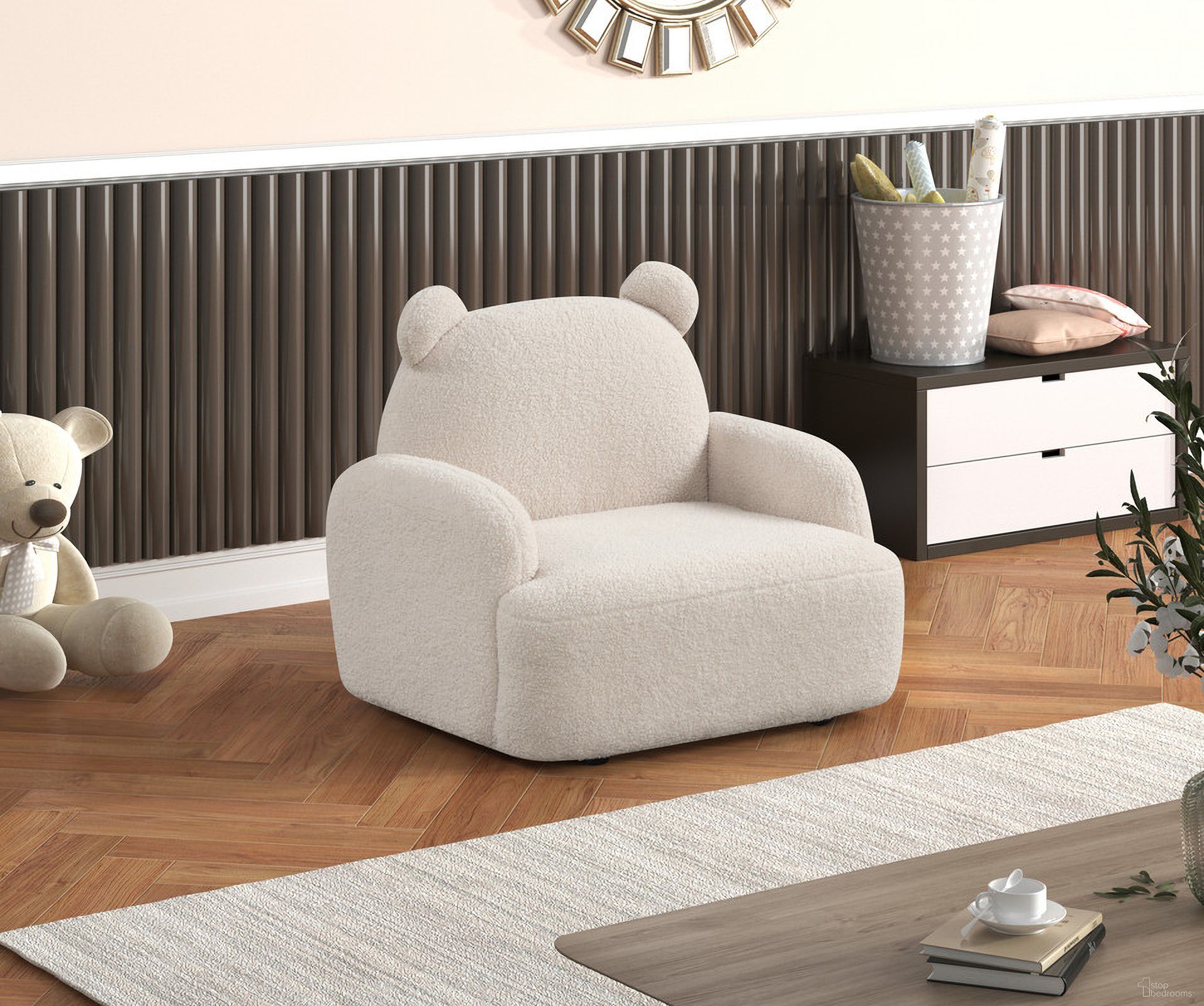 The appearance of Raelynn 25.5 Inch Teddy Velvet Bear Shaped Kids Armchair In Beige designed by Lilola Home in the modern / contemporary interior design. This beige piece of furniture was selected by 1StopBedrooms from Raelynn Collection to add a touch of cosiness and style into your home. Sku: 88835. Material: Wood.