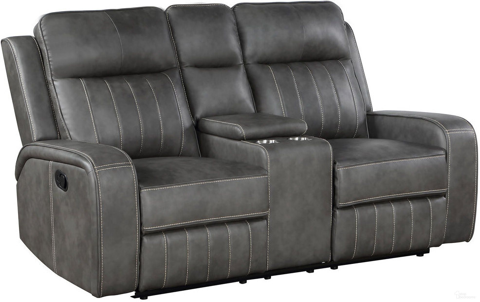 The appearance of Raelynn Upholstered Motion Reclining Loveseat Grey designed by Coaster in the transitional interior design. This grey piece of furniture was selected by 1StopBedrooms from Raelynn Collection to add a touch of cosiness and style into your home. Sku: 603192. Material: Upholstered.
