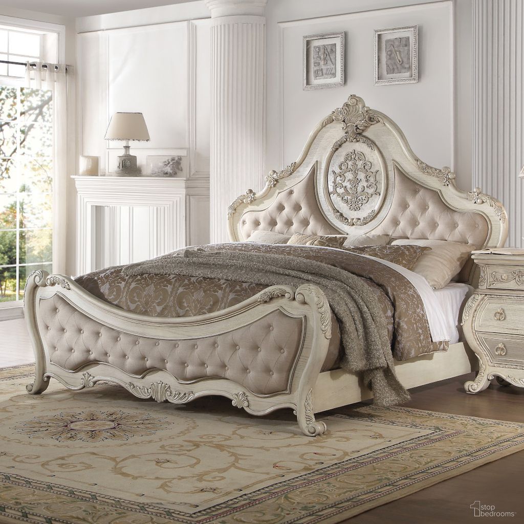 The appearance of Ragenardus Panel Bed (Antique White) (King) designed by ACME in the rustic / southwestern interior design. This beige piece of furniture was selected by 1StopBedrooms from Ragenardus Collection to add a touch of cosiness and style into your home. Sku: 27008CK/EK-HB;27009CK/EK-FB;27007EK-R. Bed Type: Panel Bed. Material: Fabric. Bed Size: King.
