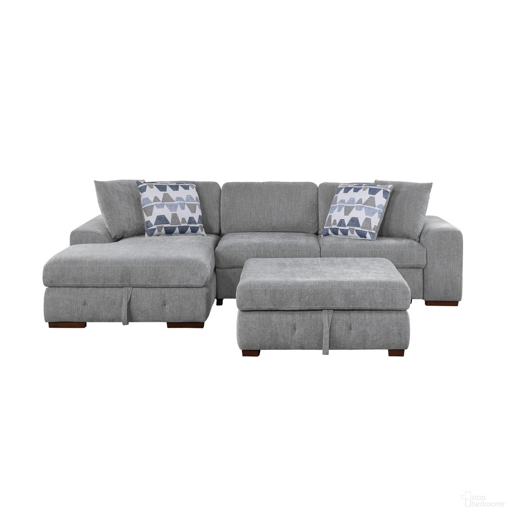 The appearance of Raife 3-Piece Sectional with Left Chaise and Ottoman In Gray designed by Homelegance in the modern / contemporary interior design. This gray piece of furniture was selected by 1StopBedrooms from Raife Collection to add a touch of cosiness and style into your home. Sku: 9624GY-2R;9624GY-LC;9624GY-4. Material: Chenille. Layout: LAF.