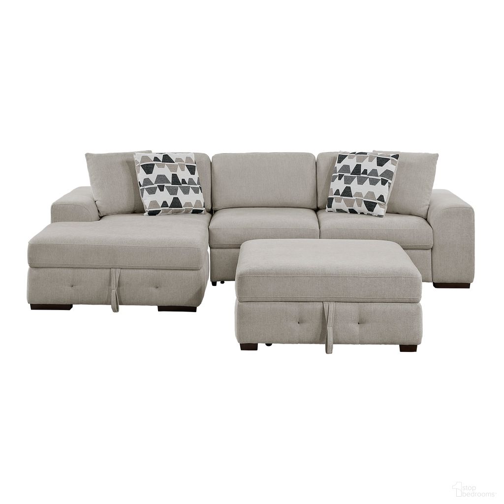 The appearance of Raife 3-Piece Sectional with Left Chaise and Ottoman In Taupe designed by Homelegance in the modern / contemporary interior design. This taupe piece of furniture was selected by 1StopBedrooms from Raife Collection to add a touch of cosiness and style into your home. Sku: 9624TP-LC;9624TP-2R;9624TP-4. Material: Chenille. Layout: LAF.