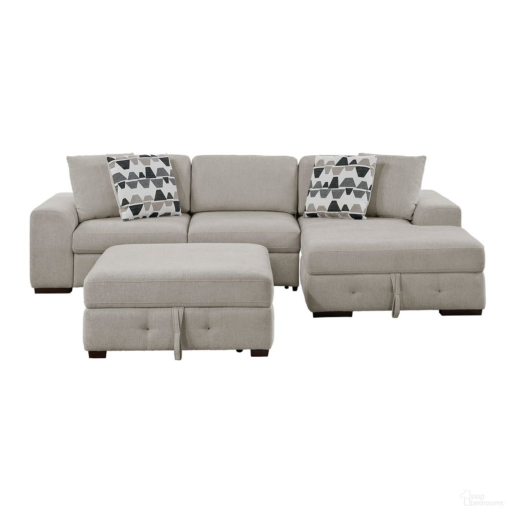 The appearance of Raife 3-Piece Sectional with Right Chaise and Ottoman In Taupe designed by Homelegance in the modern / contemporary interior design. This taupe piece of furniture was selected by 1StopBedrooms from Raife Collection to add a touch of cosiness and style into your home. Sku: 9624TP-2L;9624TP-RC;9624TP-4. Material: Chenille.