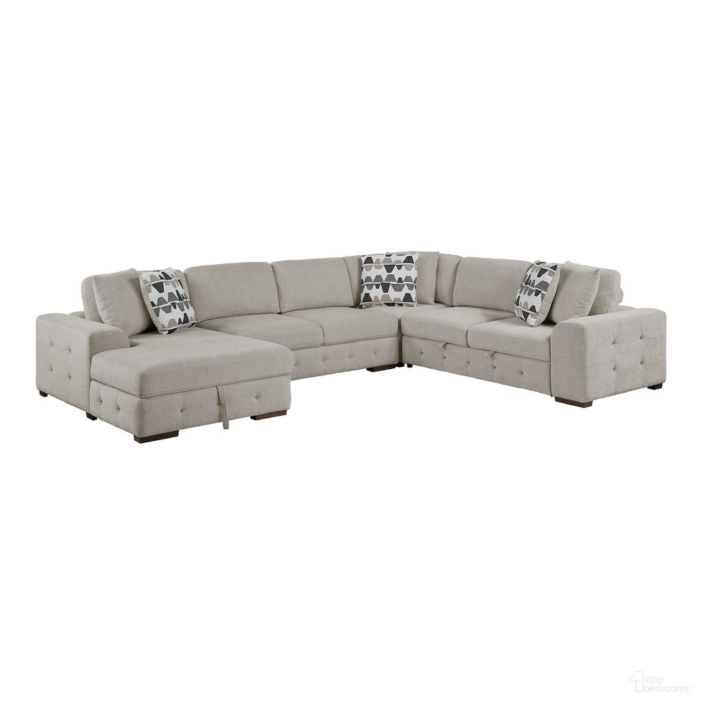 The appearance of Raife 4-Piece Sectional with Left Chaise In Taupe designed by Homelegance in the modern / contemporary interior design. This taupe piece of furniture  was selected by 1StopBedrooms from Raife Collection to add a touch of cosiness and style into your home. Sku: 9624TP-2R;9624TP-LC;9624TP-2A;9624TP-CR. Material: Chenille.