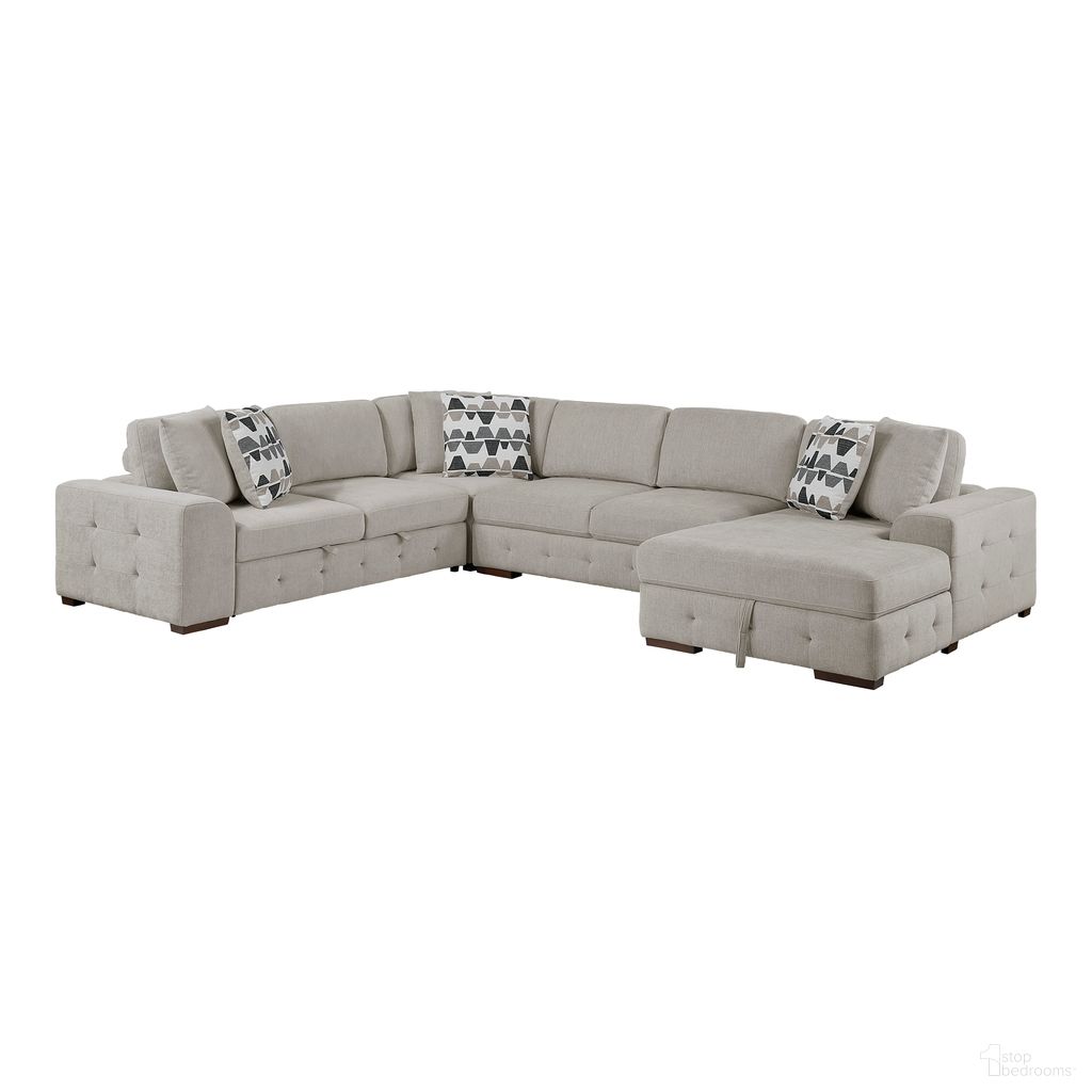 The appearance of Raife 4-Piece Sectional with Right Chaise In Taupe designed by Homelegance in the modern / contemporary interior design. This taupe piece of furniture  was selected by 1StopBedrooms from Raife Collection to add a touch of cosiness and style into your home. Sku: 9624TP-2L;9624TP-2A;9624TP-CR;9624TP-RC. Material: Chenille.