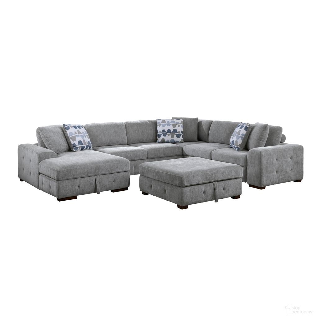 The appearance of Raife 5-Piece Sectional with Left Chaise and Storage Ottoman In Gray designed by Homelegance in the modern / contemporary interior design. This gray piece of furniture was selected by 1StopBedrooms from Raife Collection to add a touch of cosiness and style into your home. Sku: 9624GY-2R;9624GY-LC;9624GY-2A;9624GY-CR;9624GY-4. Material: Chenille.