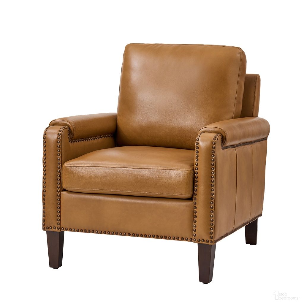 The appearance of Raimund Genuine Leather Armchair In Camel designed by Karat Home in the modern / contemporary interior design. This camel piece of furniture  was selected by 1StopBedrooms from Raimund Collection to add a touch of cosiness and style into your home. Sku: CHLB0971-CML. Material: Genuine Leather.