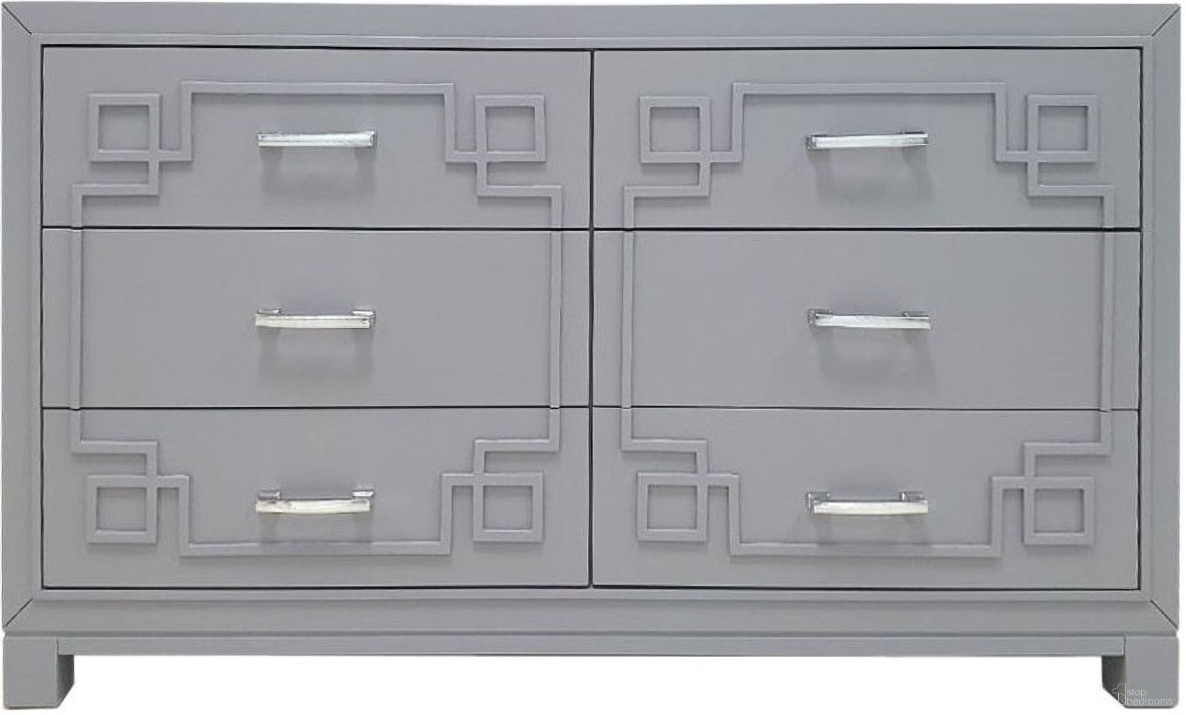 The appearance of Raina 6 Drawer Dresser In Grey And Silver designed by Safavieh Couture in the modern / contemporary interior design. This grey and silver piece of furniture was selected by 1StopBedrooms from Raina Collection to add a touch of cosiness and style into your home. Sku: SFV2102B. Material: Wood.