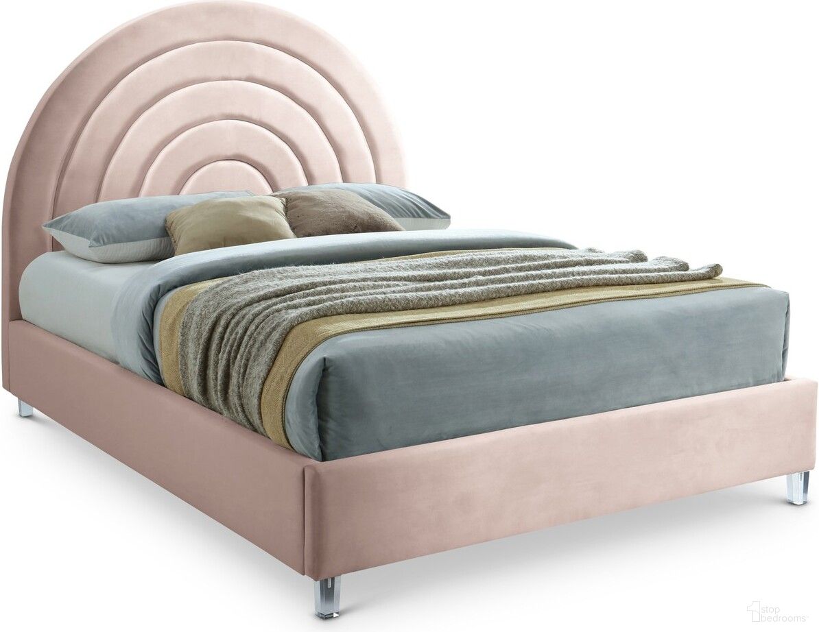 The appearance of Rainbow Velvet Full Bed In Pink designed by Meridian in the modern / contemporary interior design. This pink piece of furniture was selected by 1StopBedrooms from Rainbow Collection to add a touch of cosiness and style into your home. Sku: RainbowPink-F Box 1/2 (Headboard);RainbowPink-F Box 2/2 (FB / Rails / Slats). Bed Type: Panel Bed. Bed Size: Full. Material: Velvet.