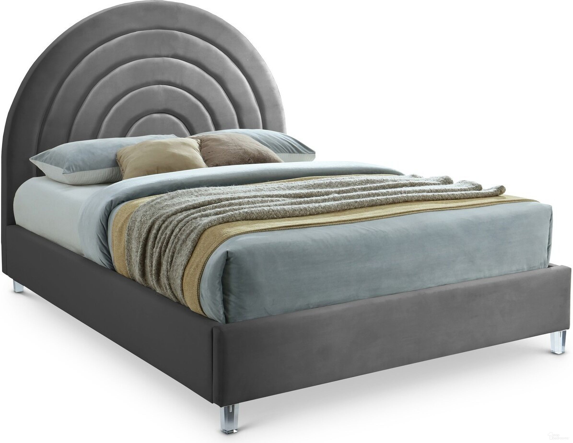 Rainbow Velvet King Bed In Grey